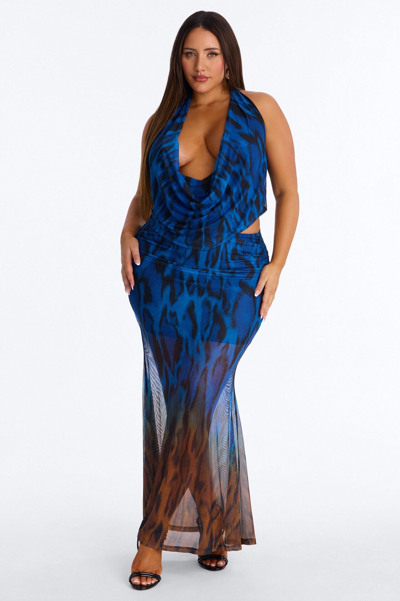 Savage Aura Leopard Mesh Skirt Set - Blue/combo