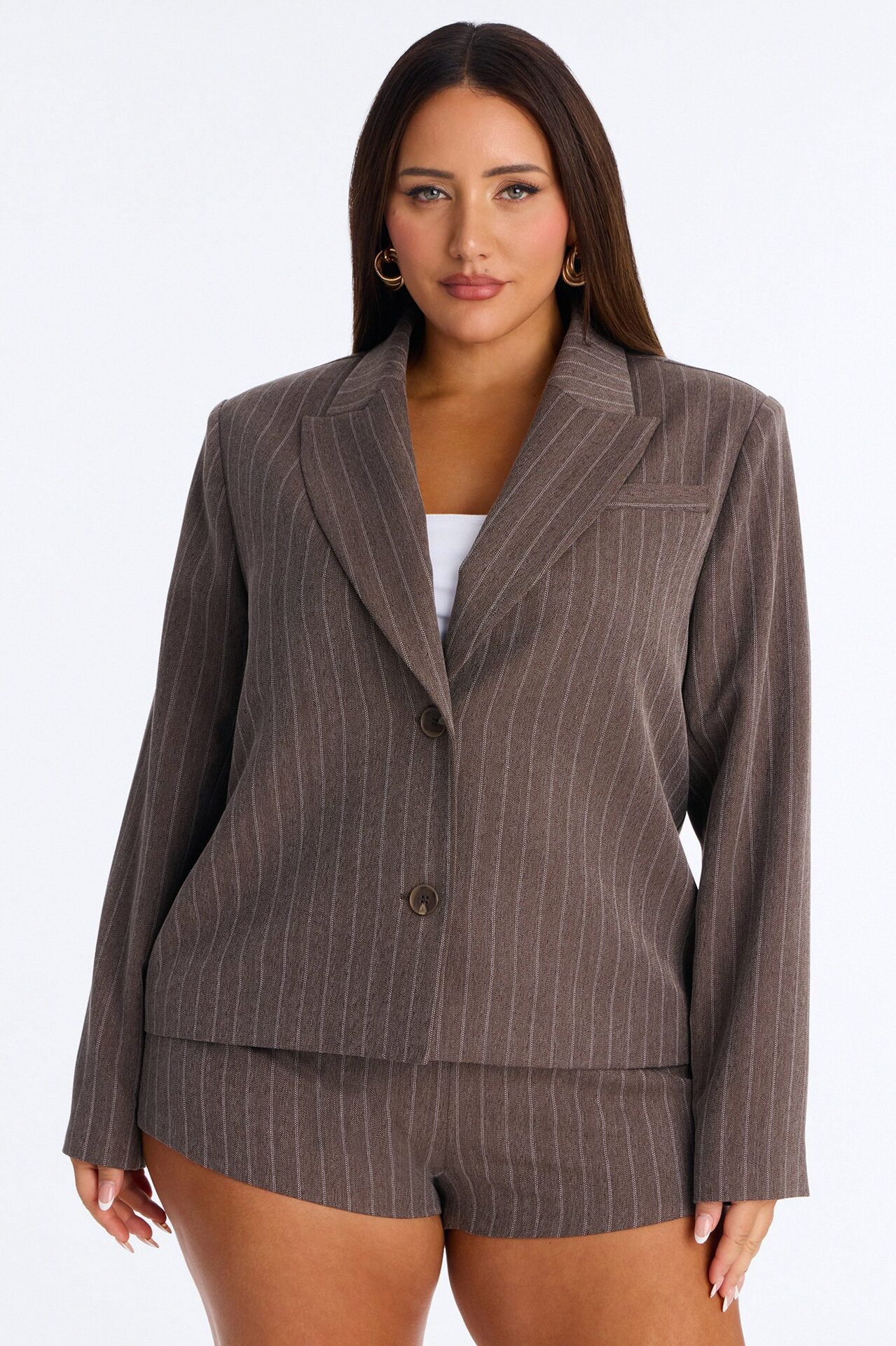 So Much Tea Pinstripe Blazer - Brown