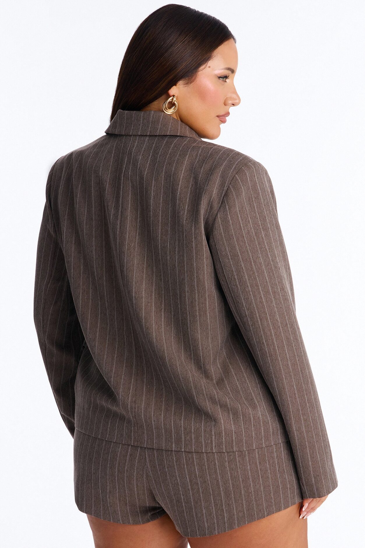 So Much Tea Pinstripe Blazer - Brown