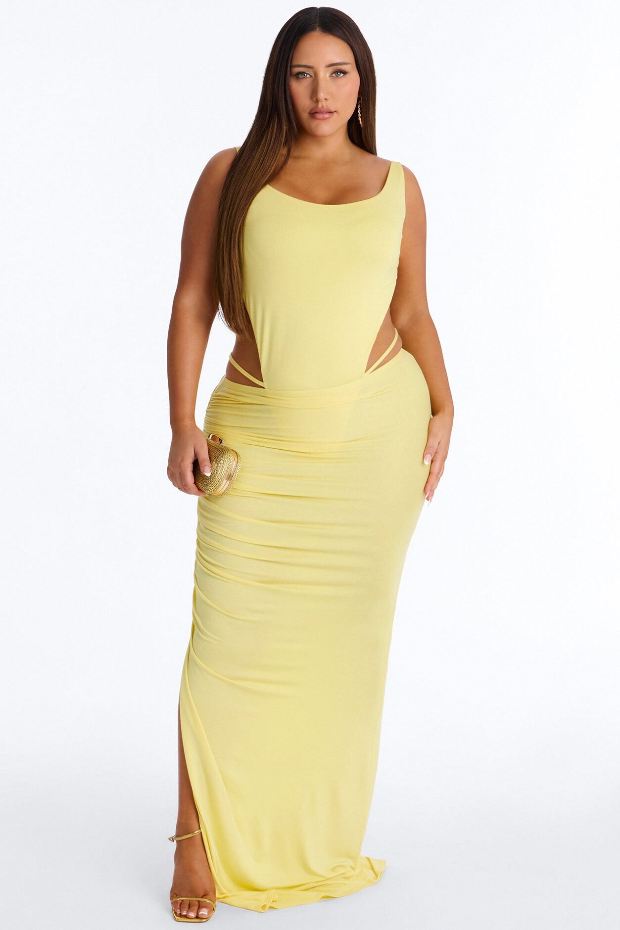Kara Backless Bodysuit Maxi Skirt Set - Yellow