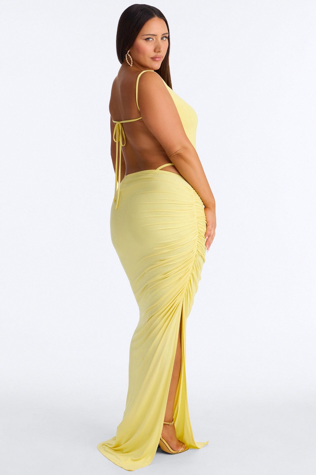 Kara Backless Bodysuit Maxi Skirt Set - Yellow