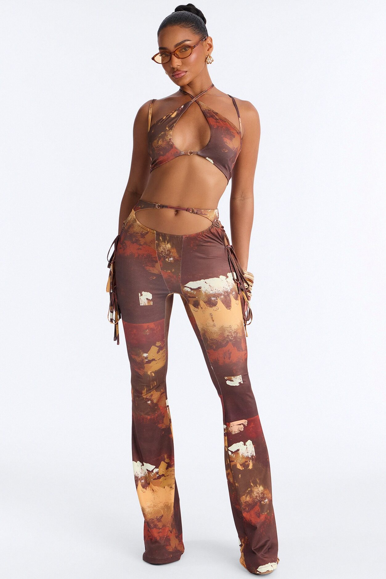 Adaline Halter Pant Set - Brown Combo