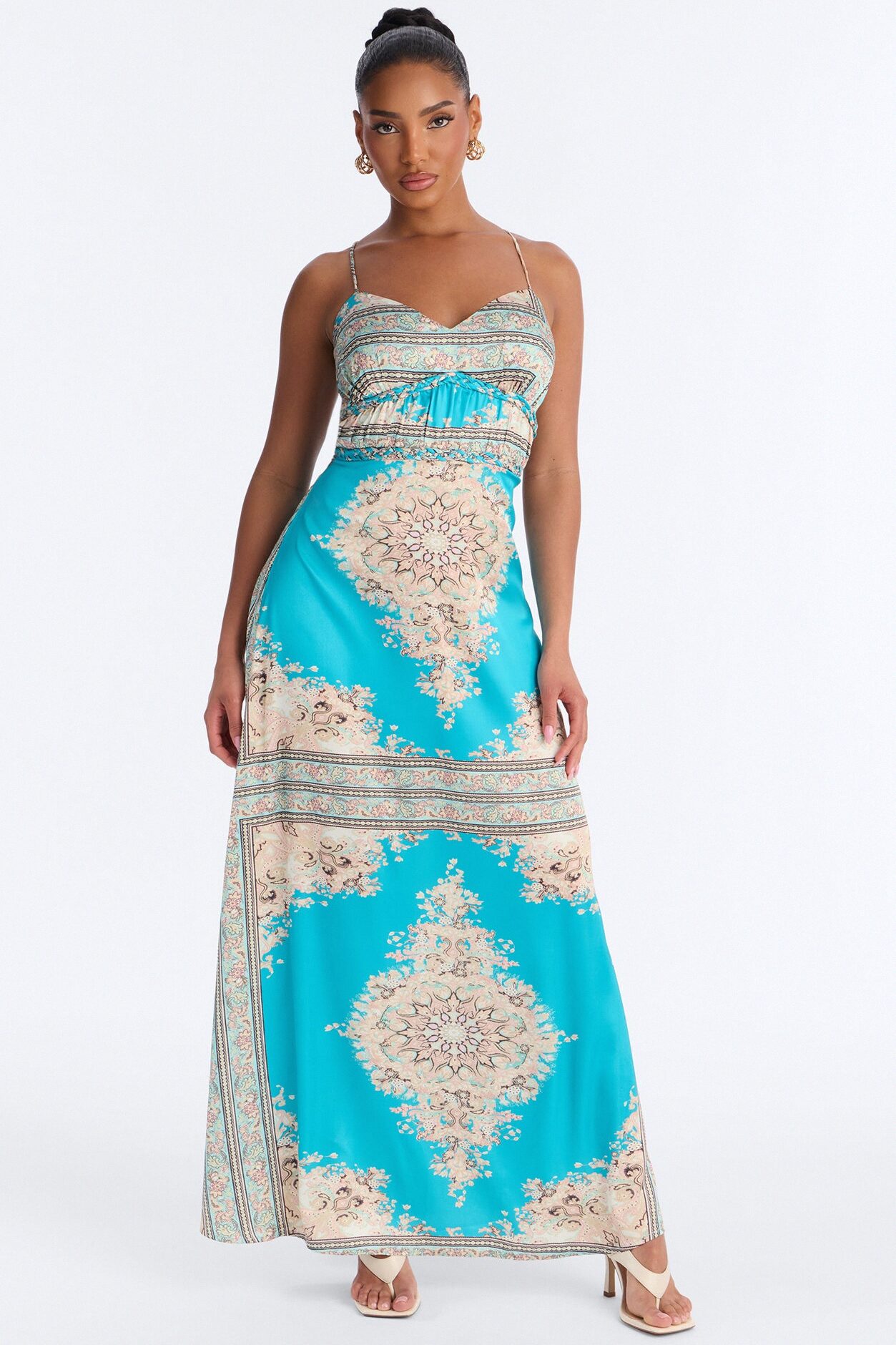 Hannah Printed Satin Maxi Dress - Blue/combo