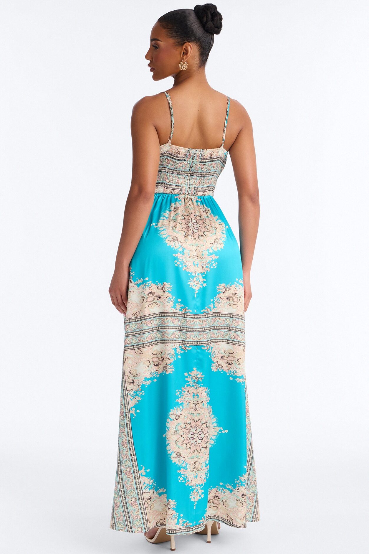 Hannah Printed Satin Maxi Dress - Blue/combo