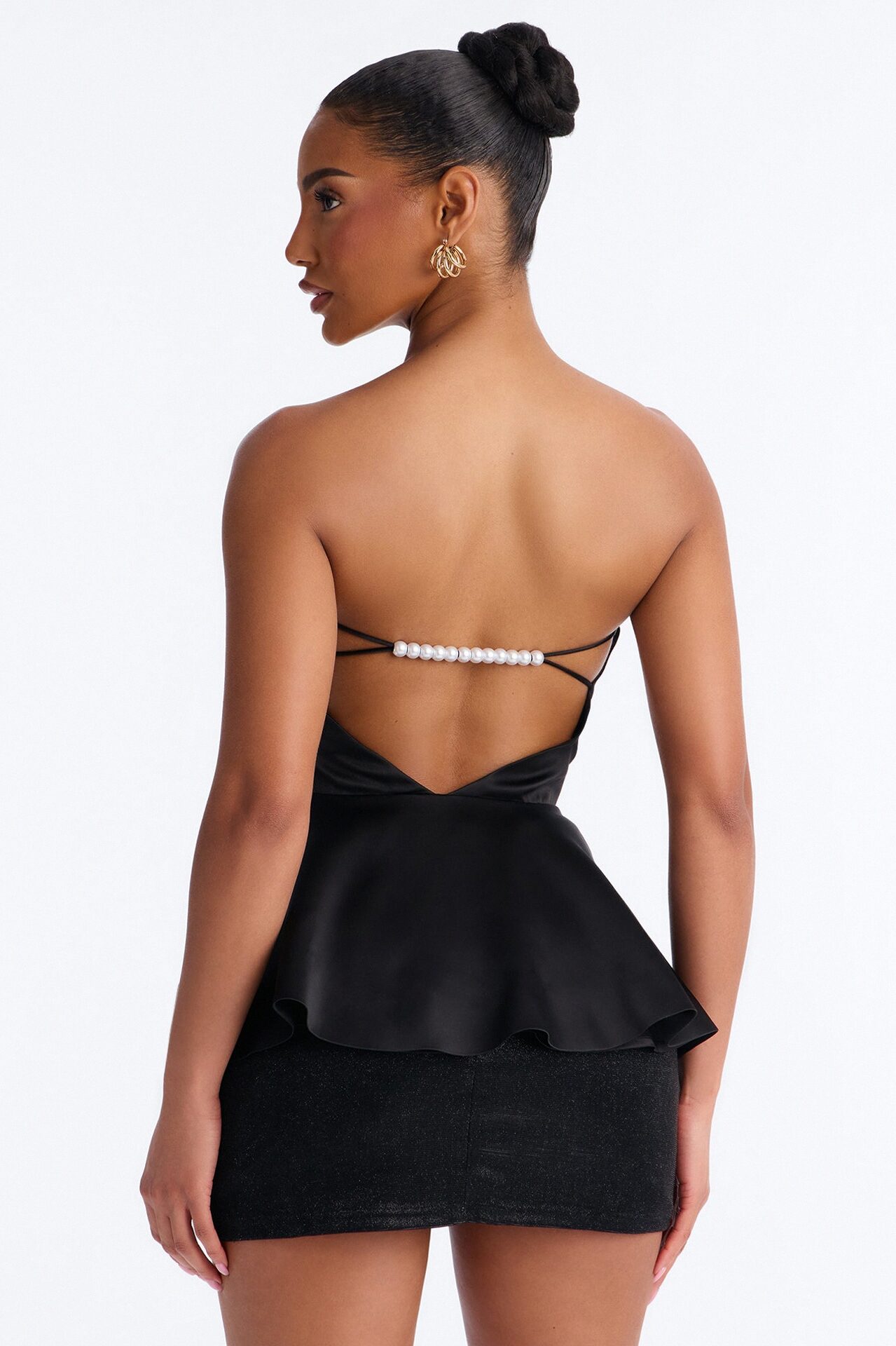 Playful Satin Strapless Top - Black