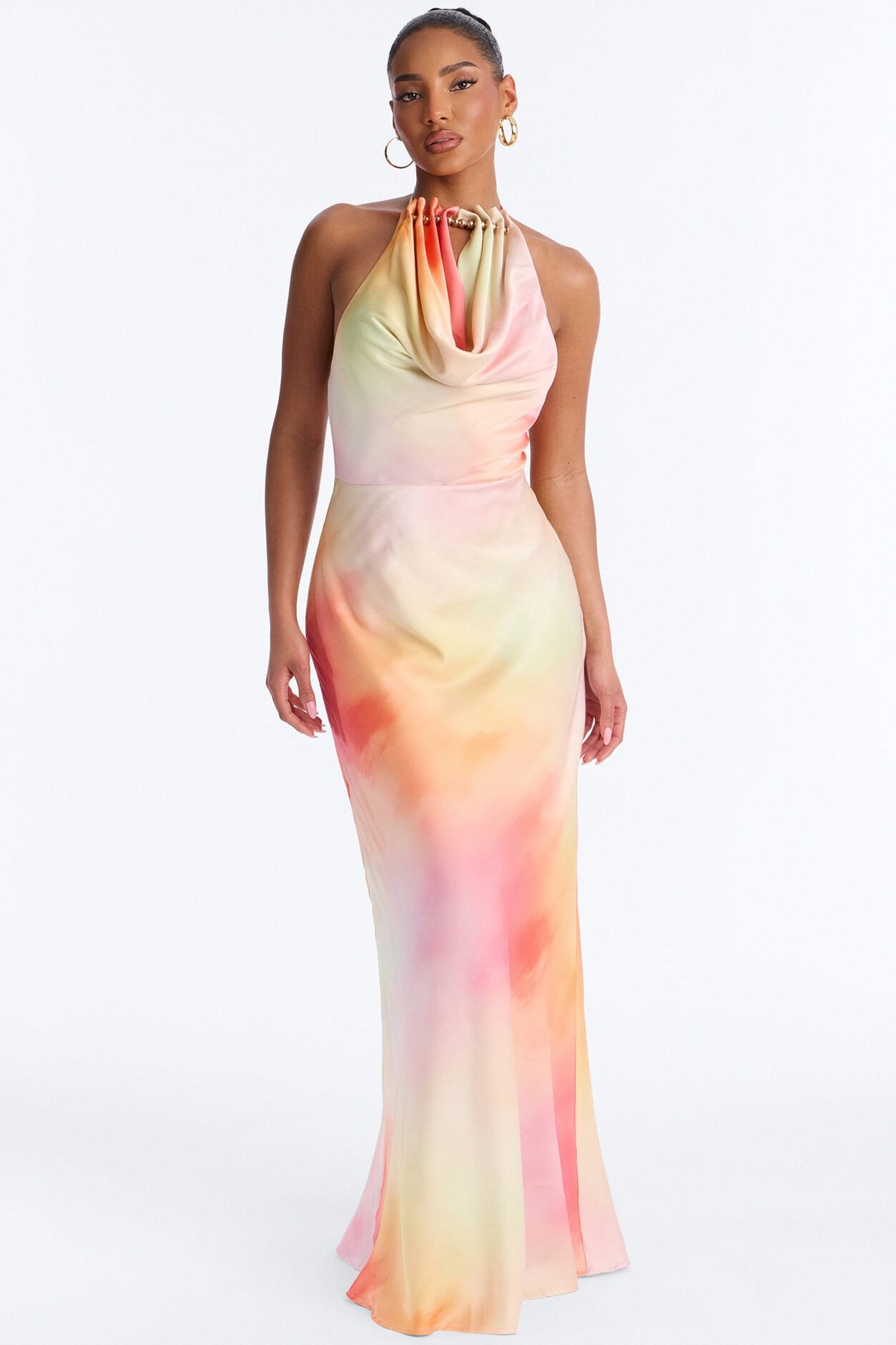 Layla Cowl Backless Satin Maxi Dress - Pink/combo