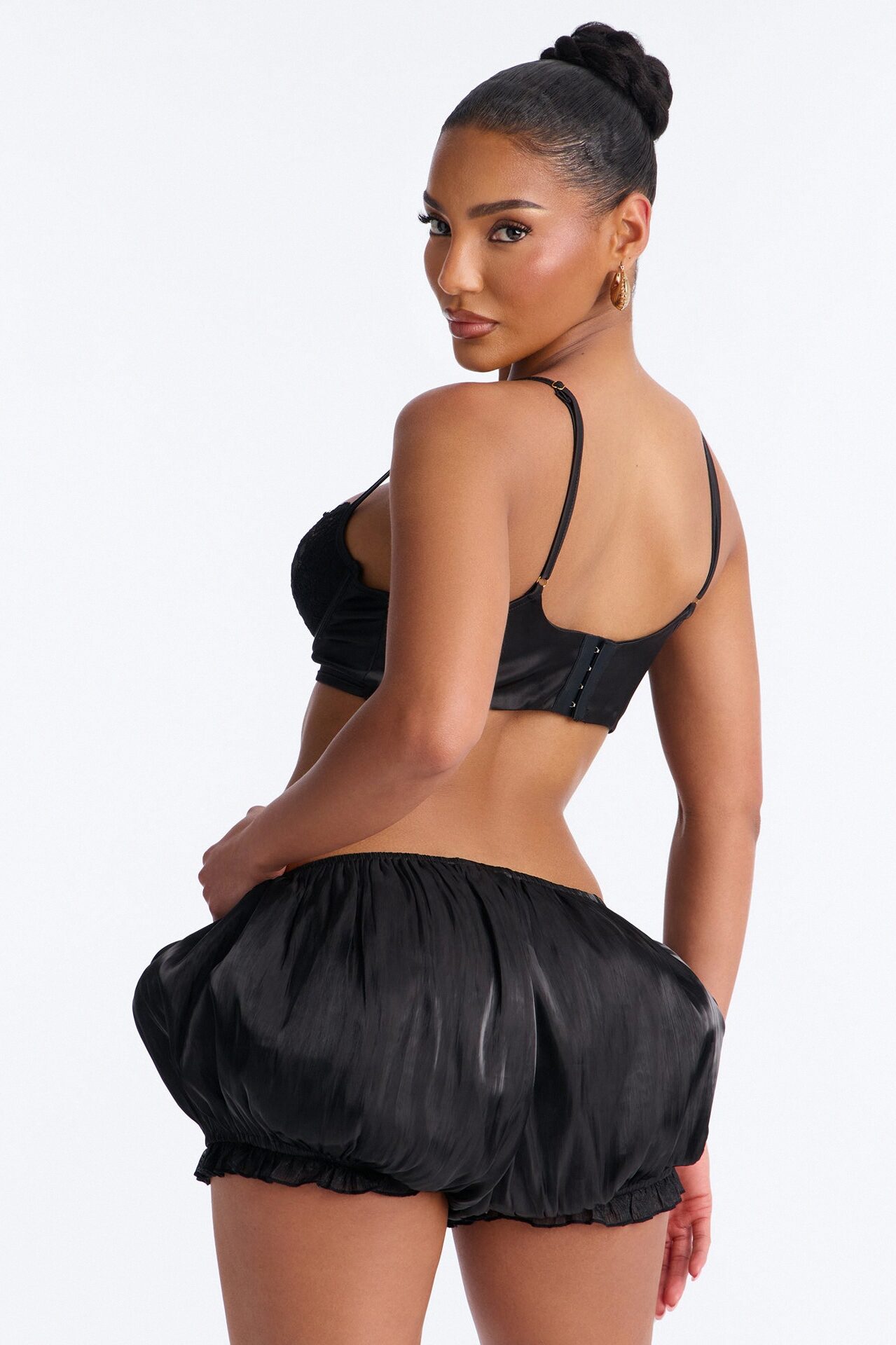 Mia Satin Bubble Hem Micro Short - Black