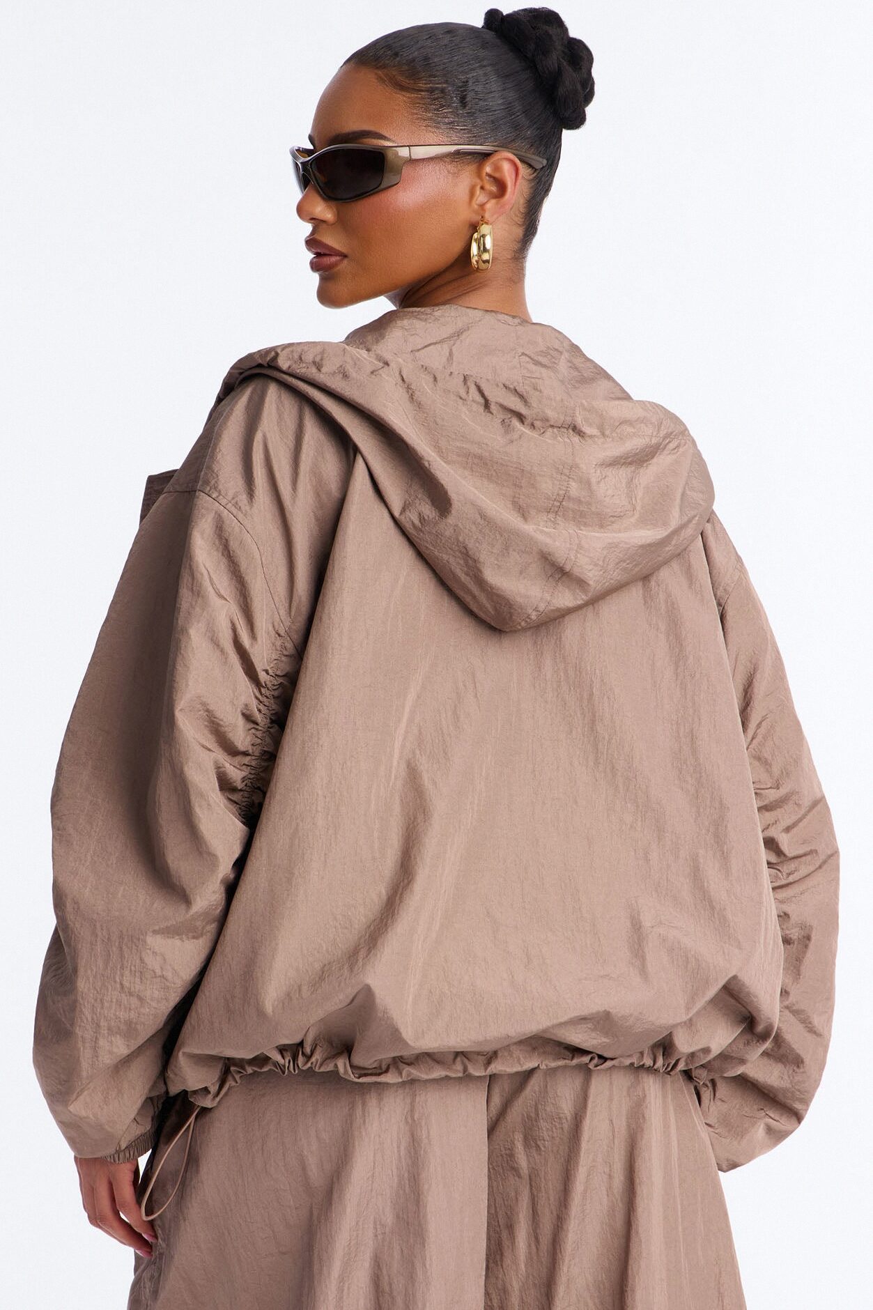 On The Move Oversized Windbreaker Hooded Jacket - Caffe