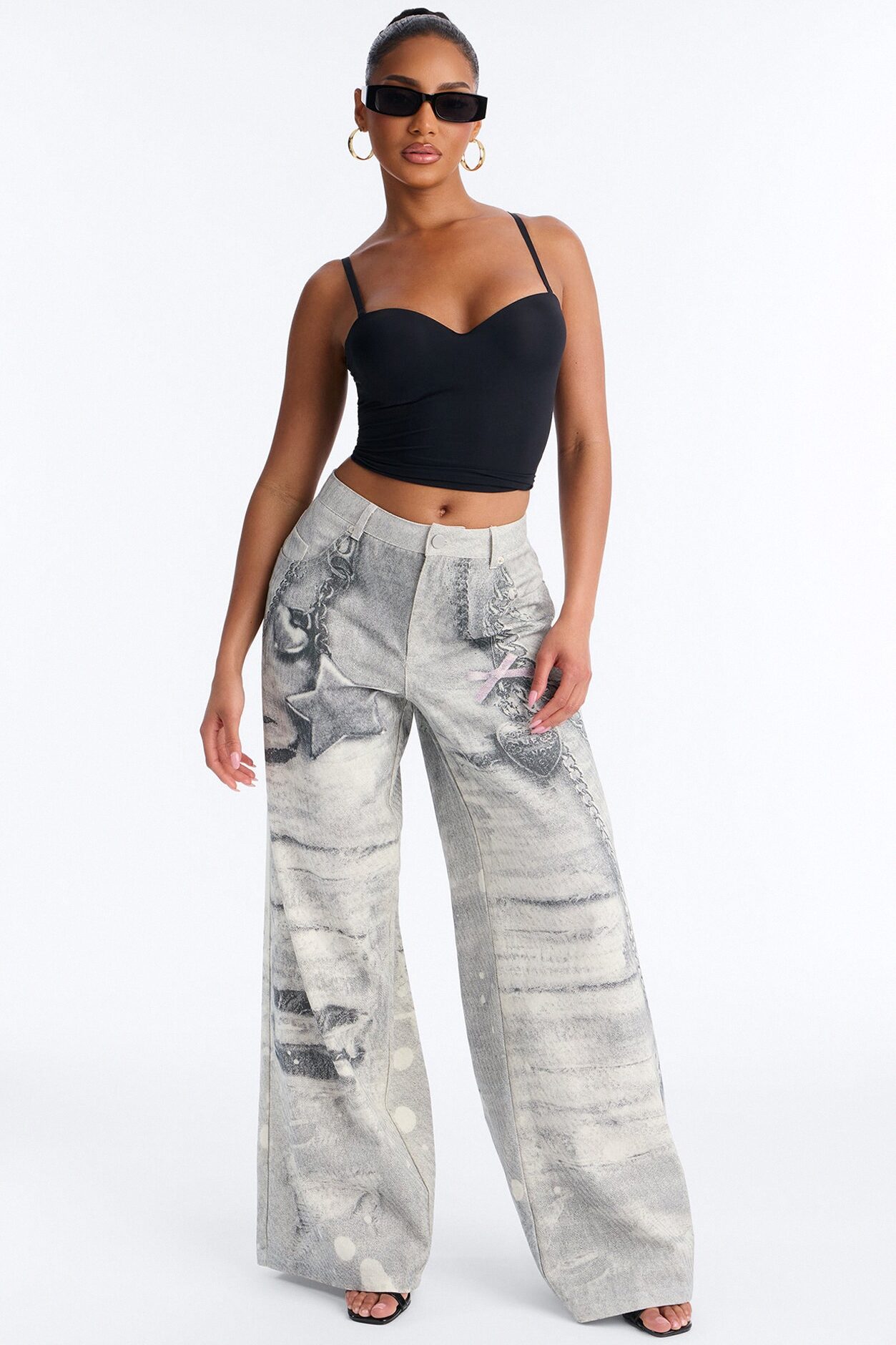 No Chances Wide Leg Low Rise Pant 32″ - Grey/combo