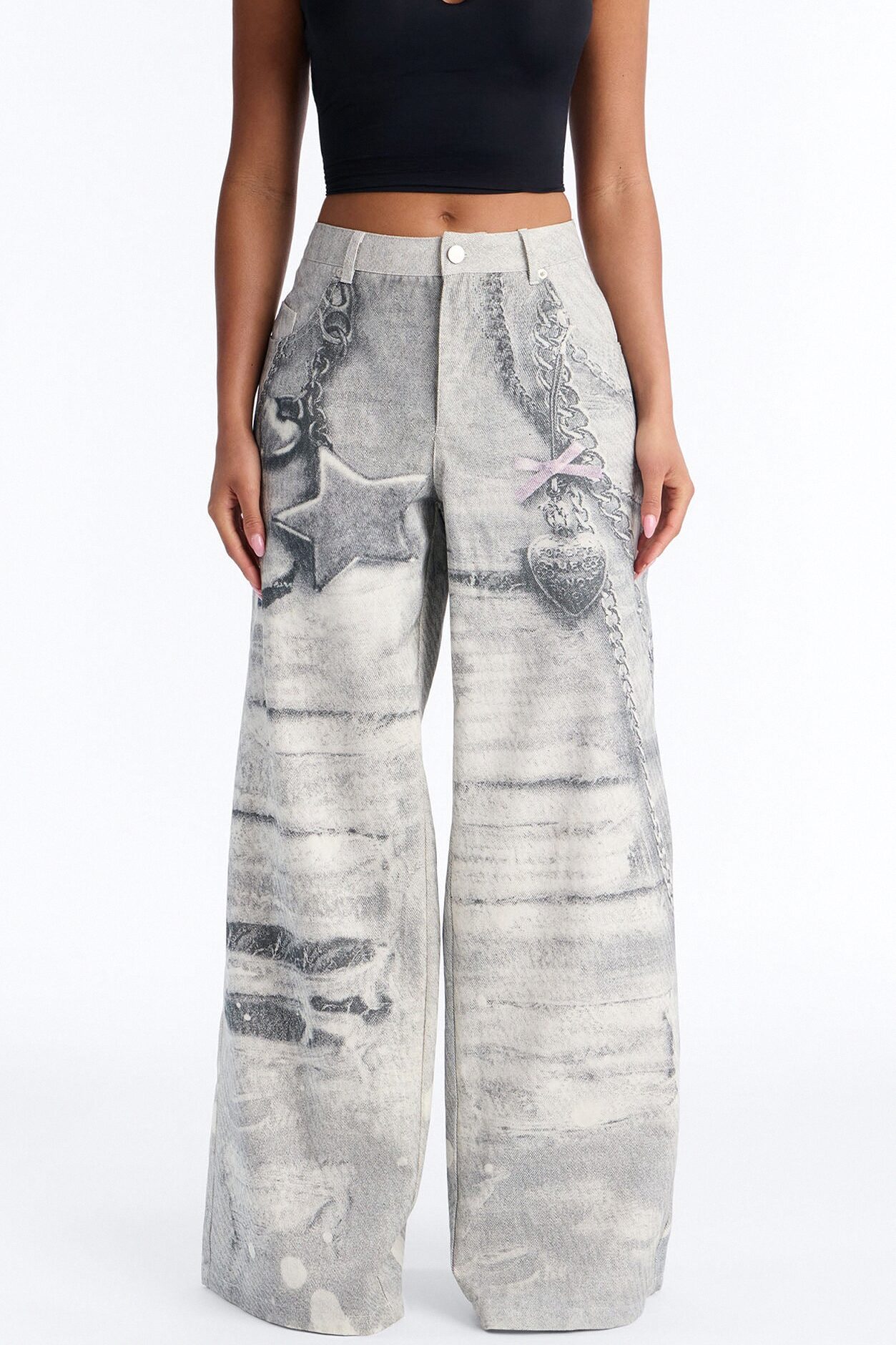 No Chances Wide Leg Low Rise Pant 32″ - Grey/combo