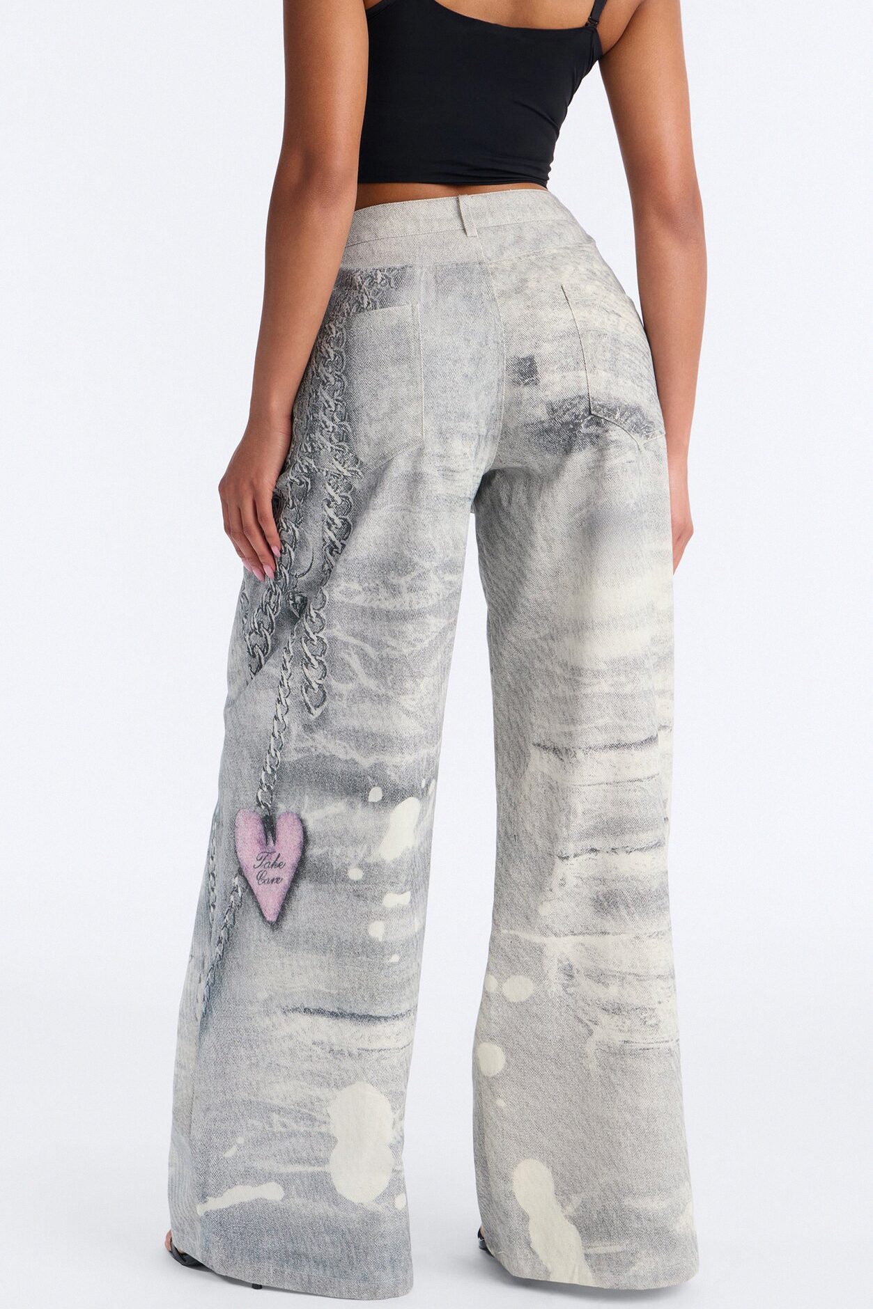 No Chances Wide Leg Low Rise Pant 32″ - Grey/combo