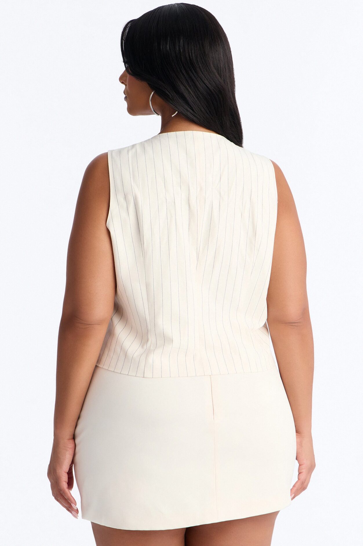 City Heart Front Zip Pinstripe Linen Top - Cream/combo