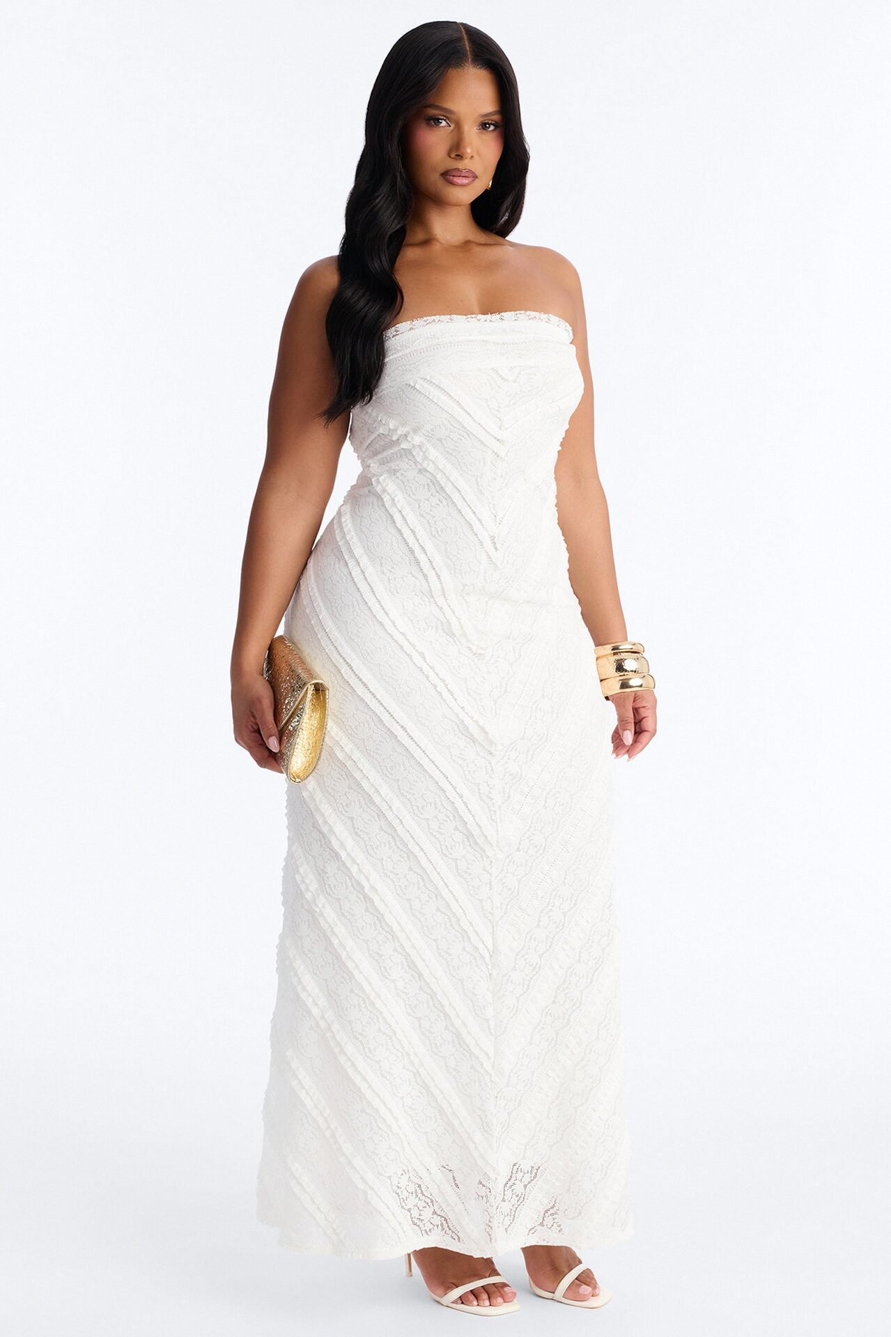 Laine Strapless Lace Maxi Dress - White