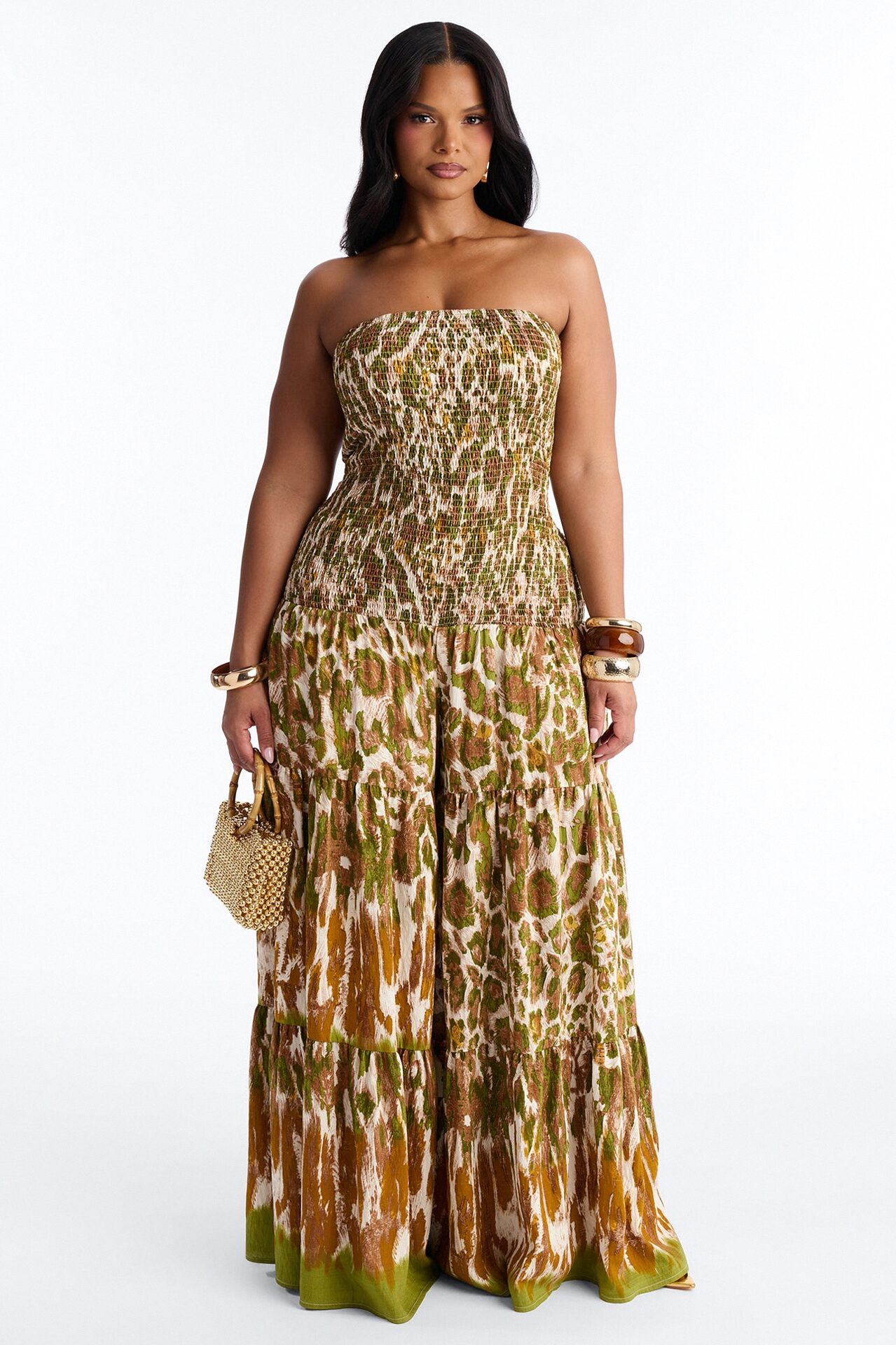 Leah Strapless Smocked Jumpsuit - Green