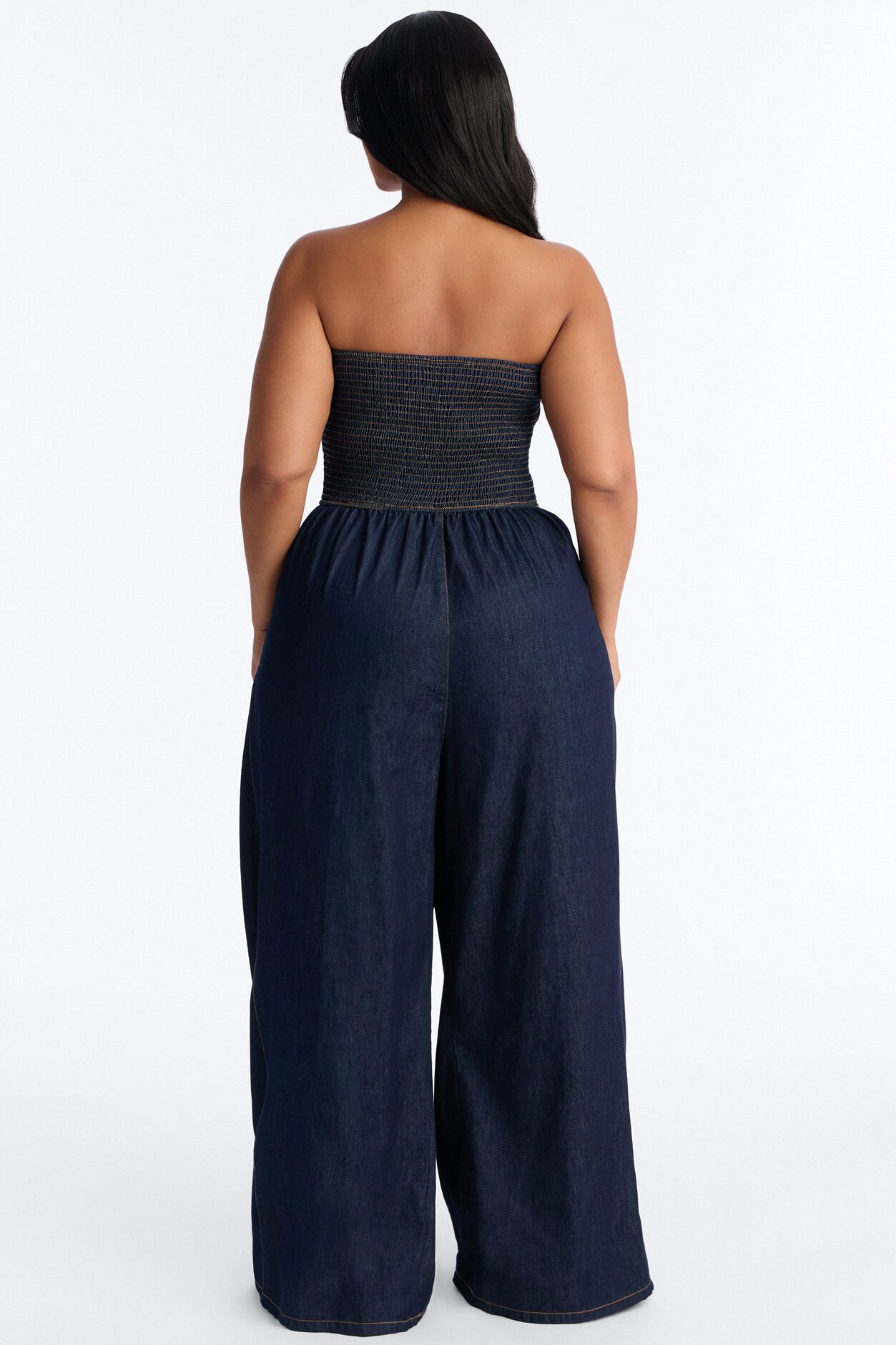 Bella Smocked Denim Jumpsuit - Dark Wash