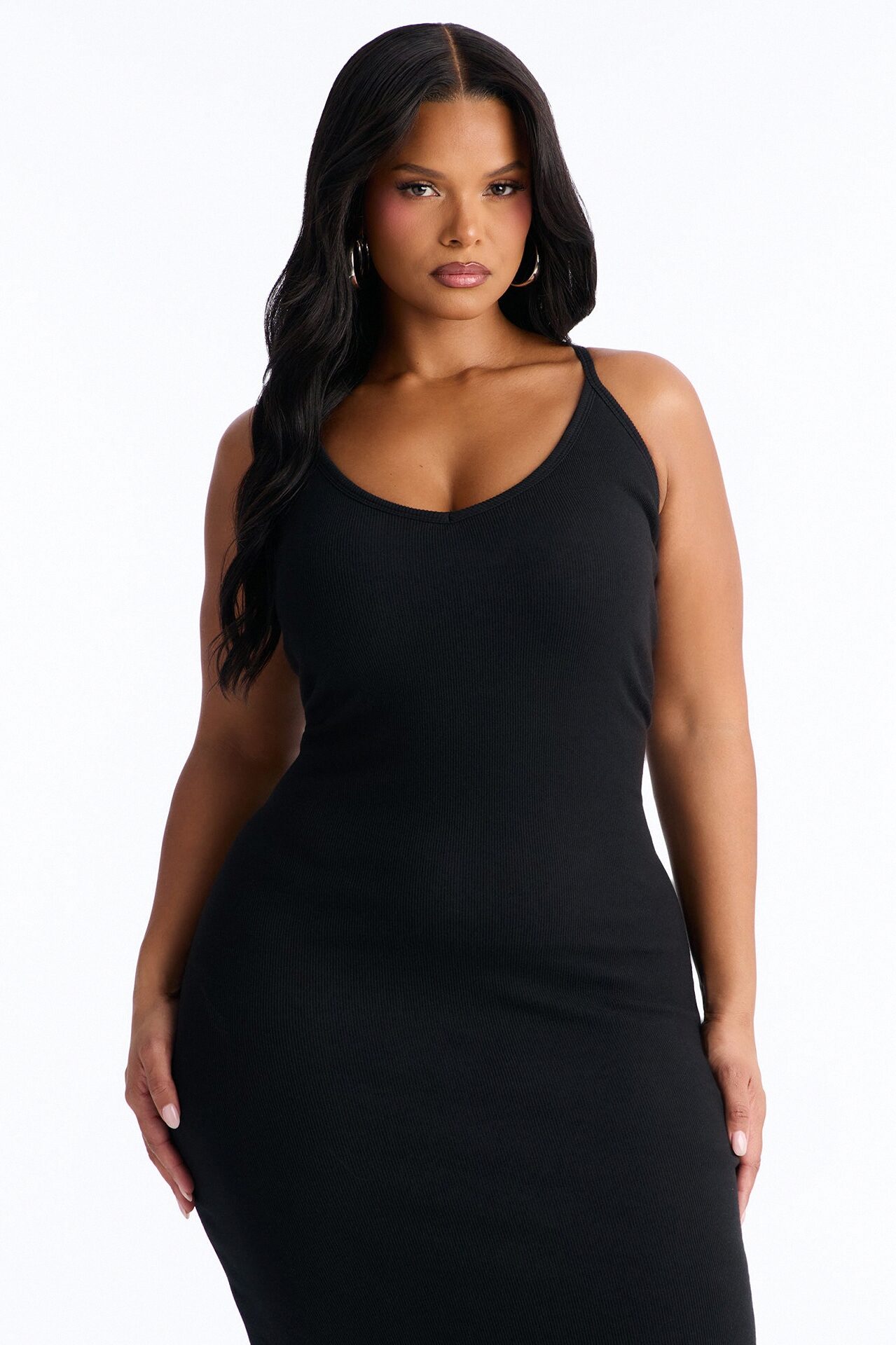On The Daily Padded Ribbed Maxi Dress - Black