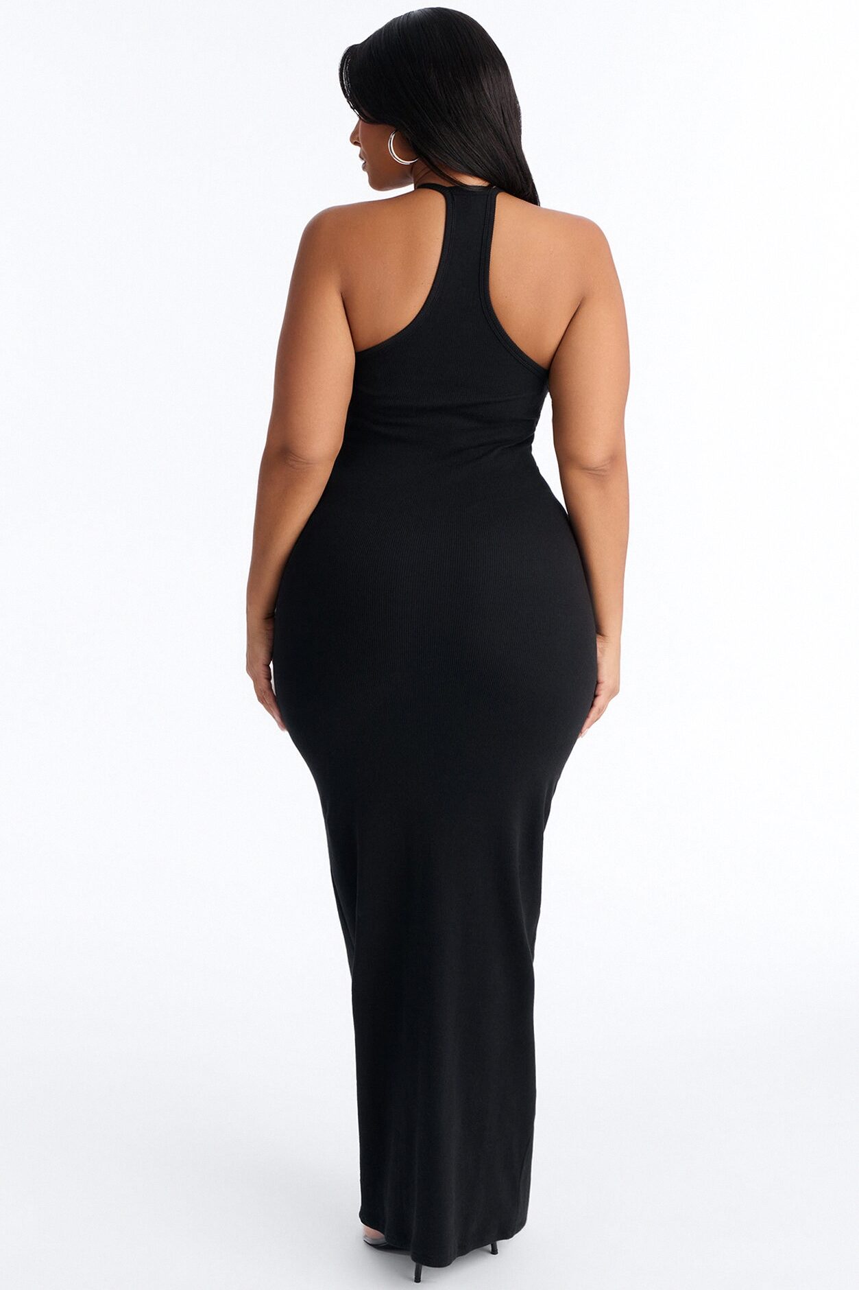 On The Daily Padded Ribbed Maxi Dress - Black