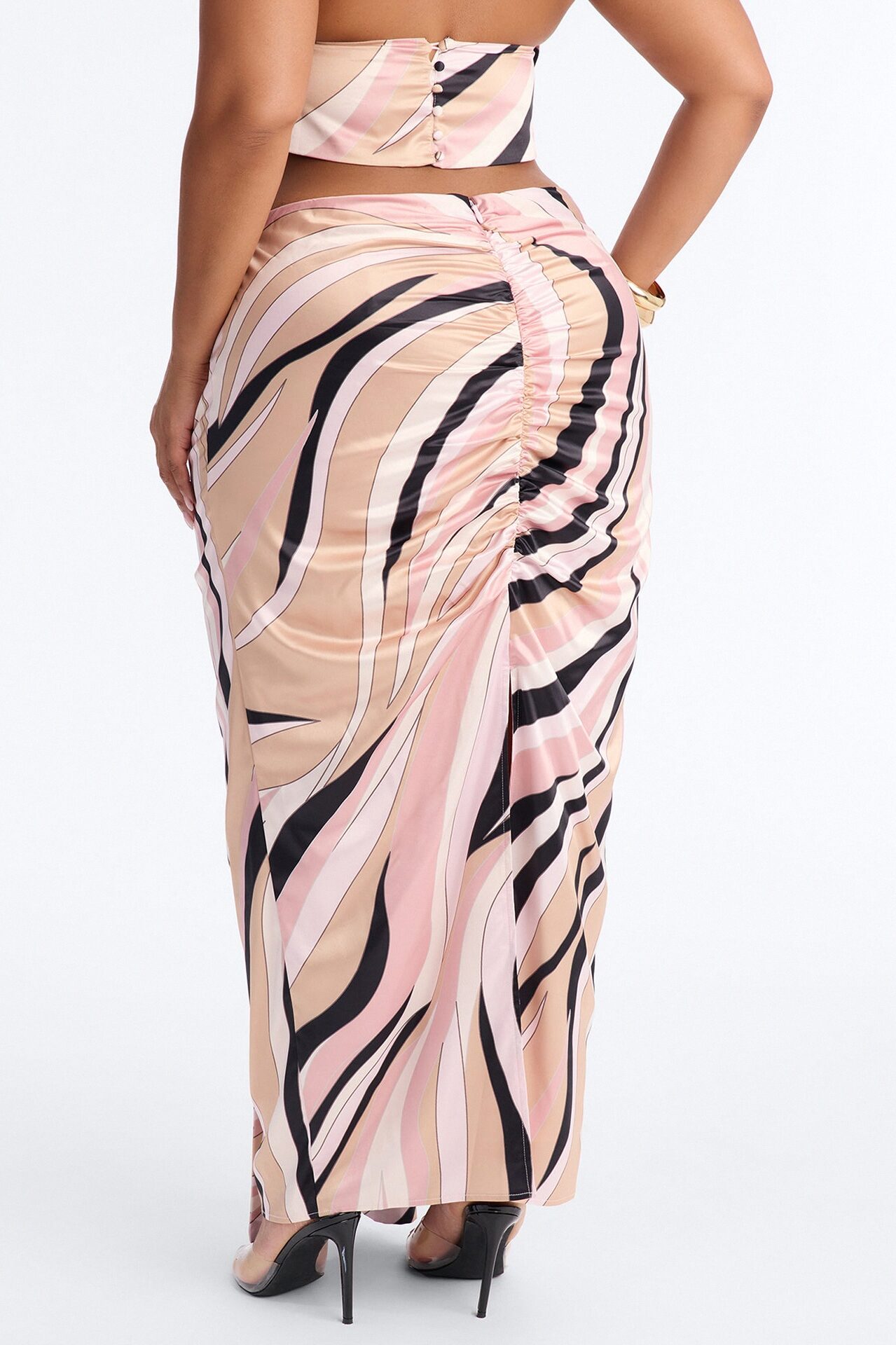 Untamed Abstract Satin Cowl Top And Head Scarf - Pink/combo