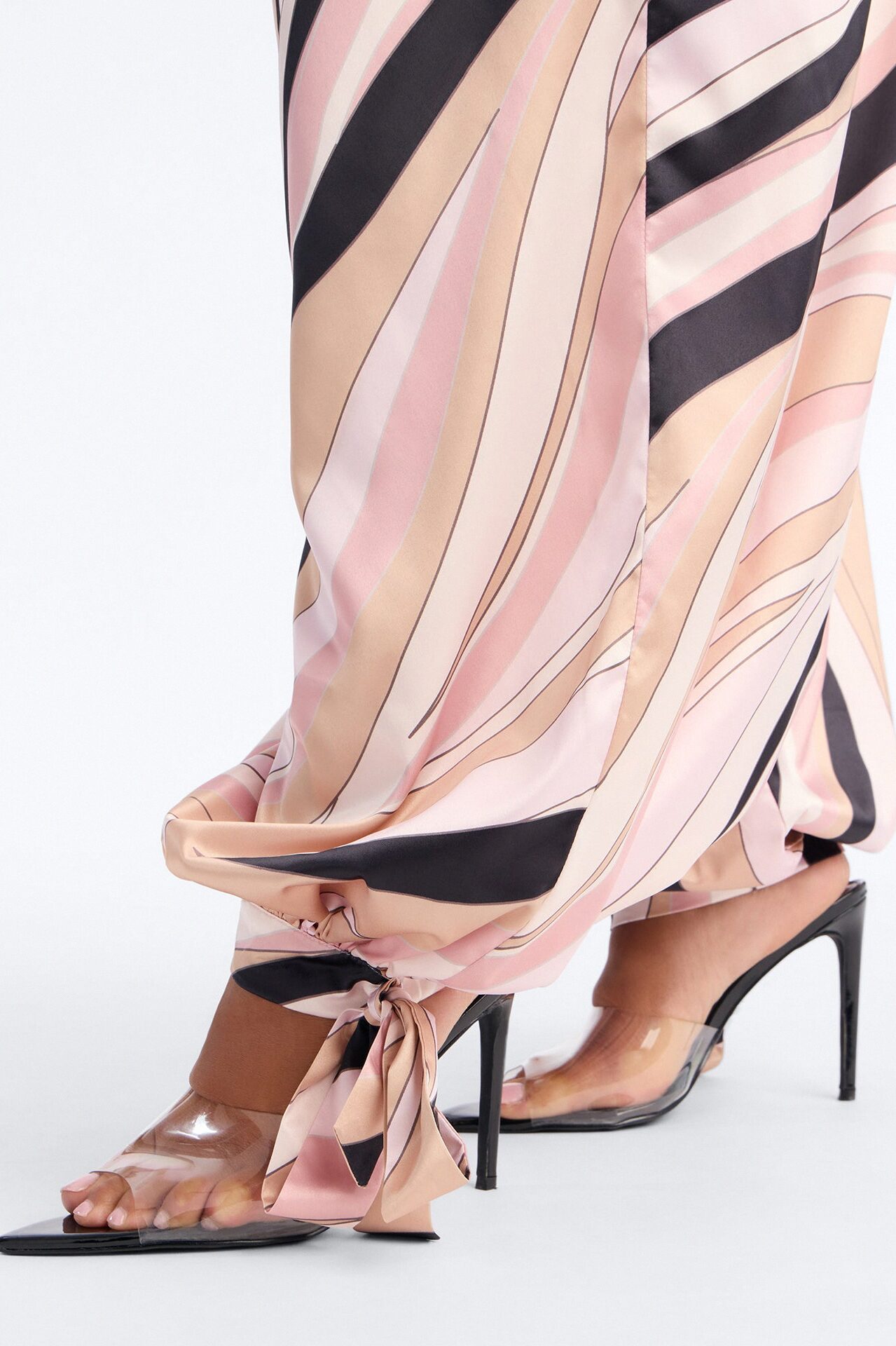 Untamed Abstract Satin Pant Set And Head Scarf - Pink/combo