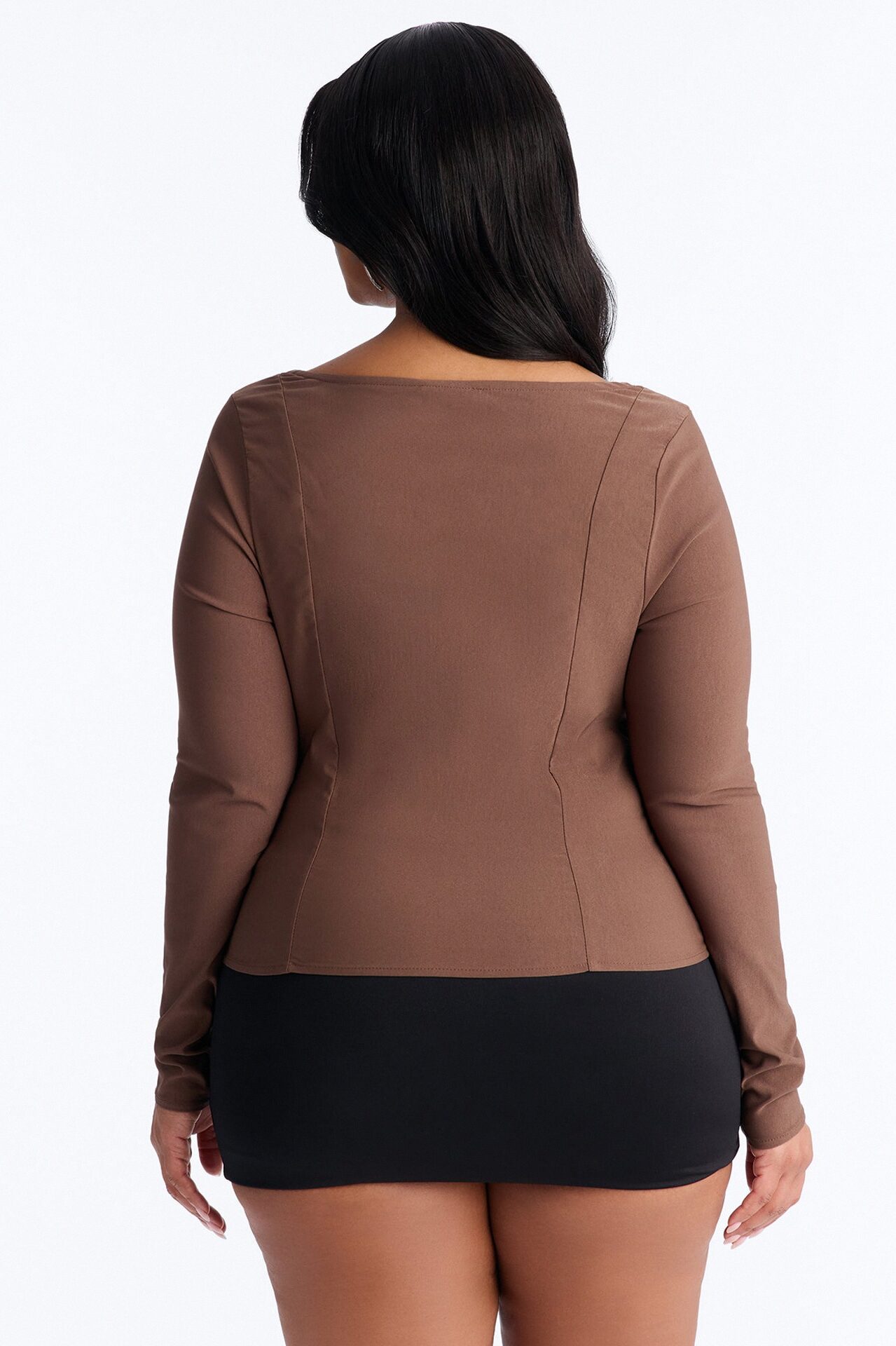 Janet Lace Up Corset Long Sleeve Top - Chocolate