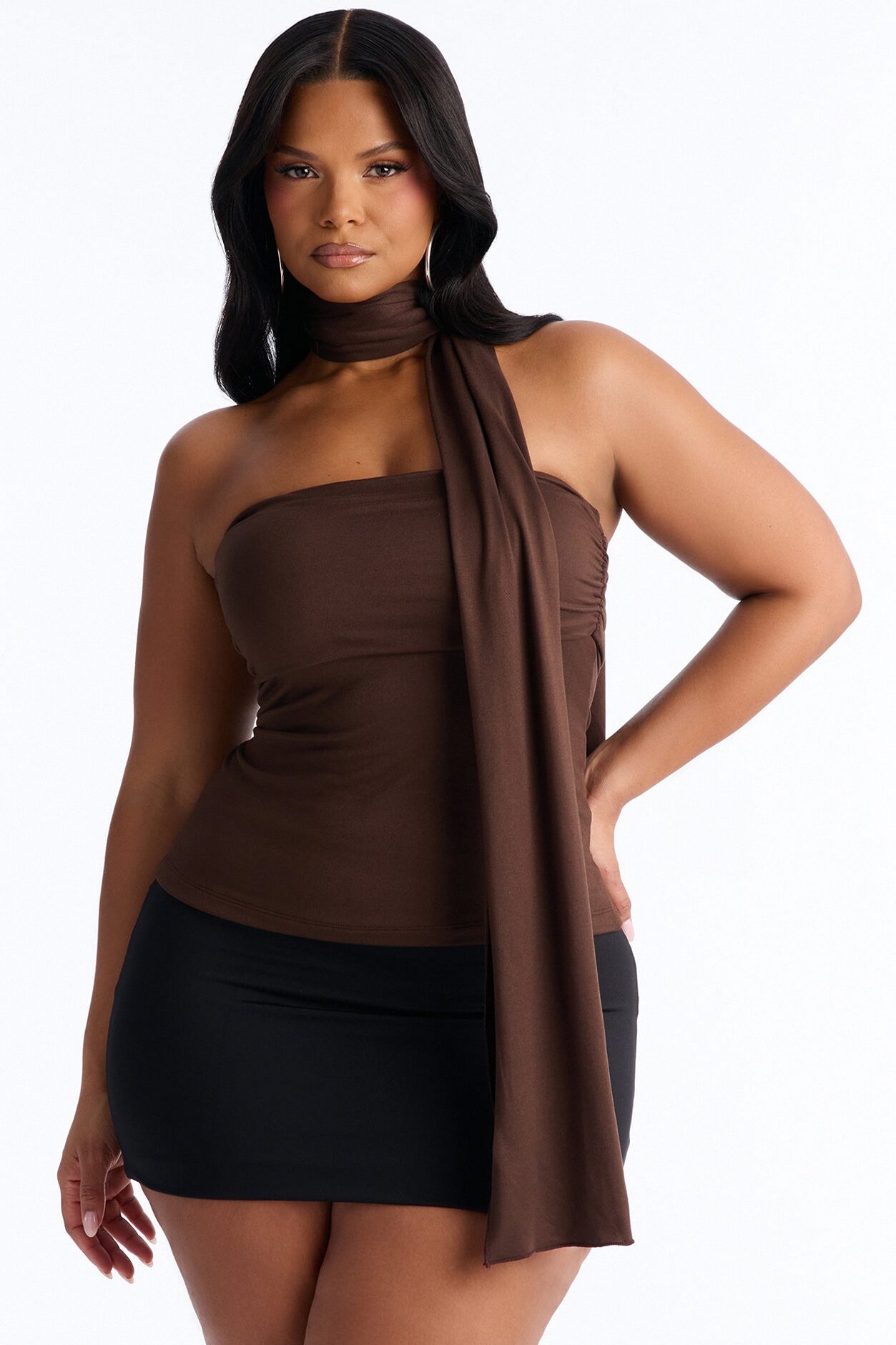 Downtown Elegance Tube Top & Scarf 2 Piece Set - Brown