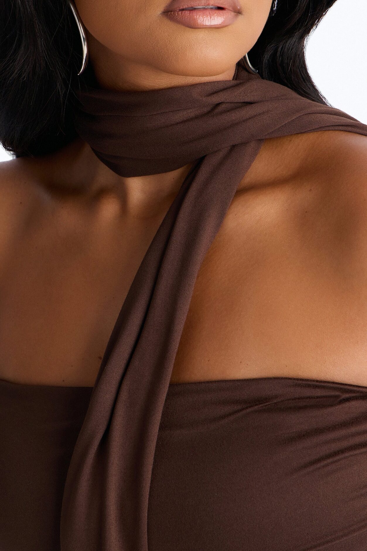 Downtown Elegance Tube Top & Scarf 2 Piece Set - Brown