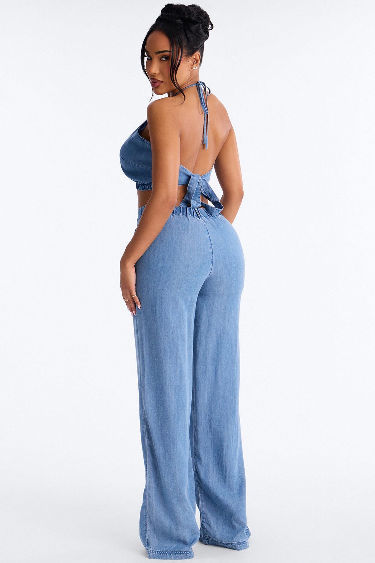 Renee Chambray Halter Pant Set - Blue