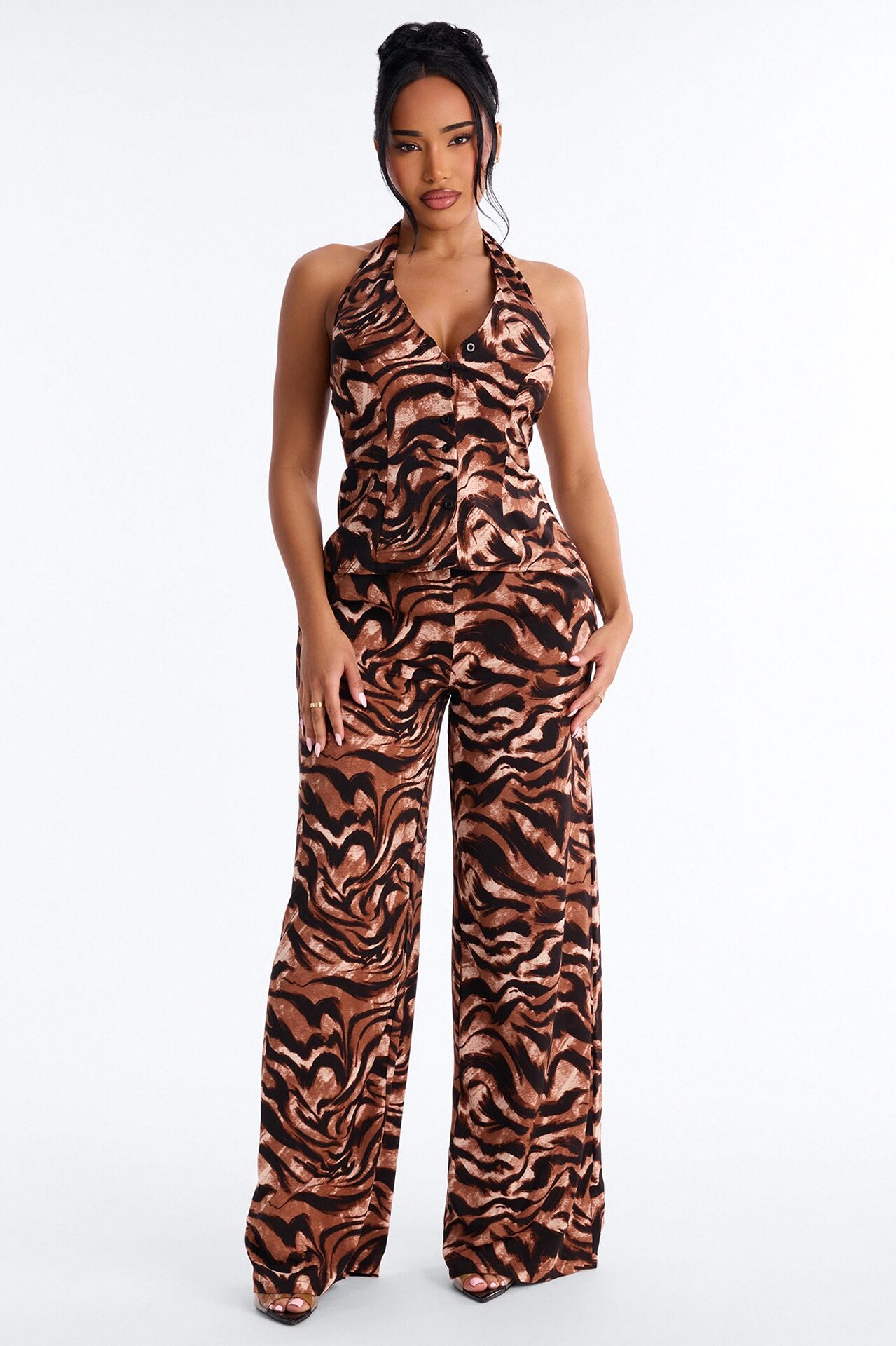 Charley Animal Print Halter Pant Set - Brown/combo