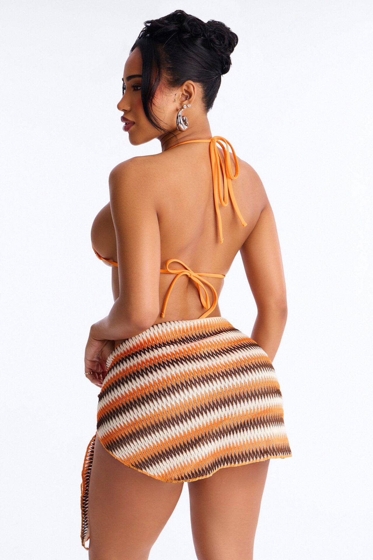Only For The Summer Bikini And Coverup Skirt - Orange/combo