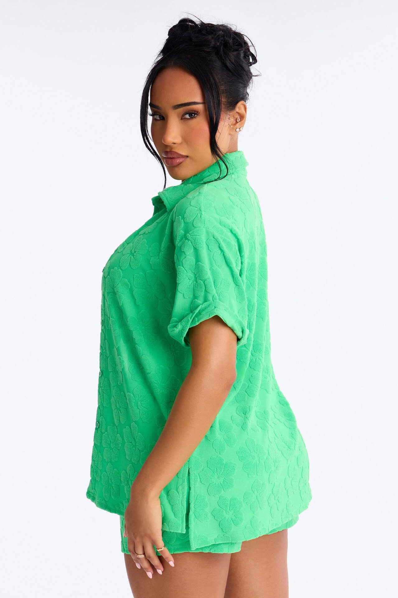 Cristal Textured Swim Cover Up Short Set - Green