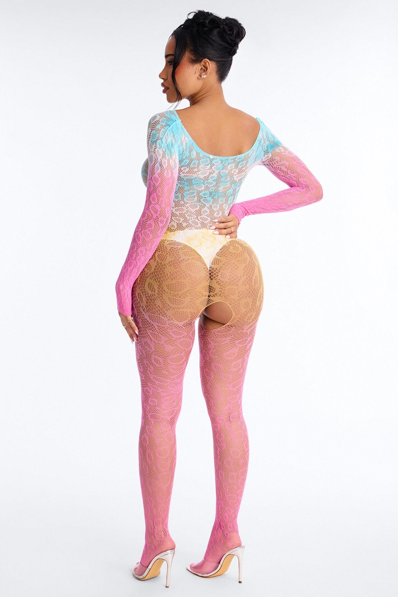 On Top Ombre Fishnet Jumpsuit Bodystocking - Pink/combo