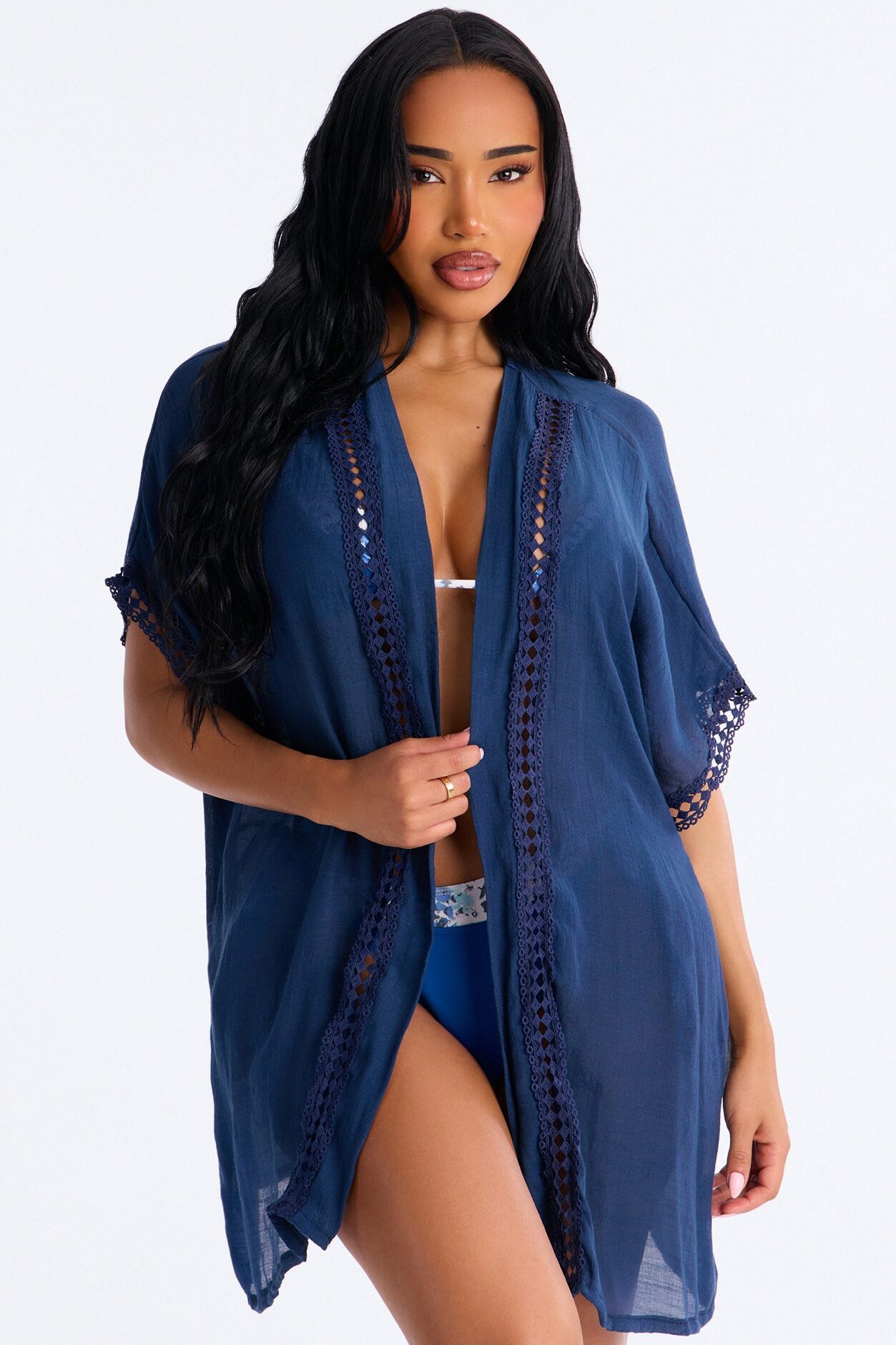 Off Duty Linen Swim Cover Up Shirt - Navy