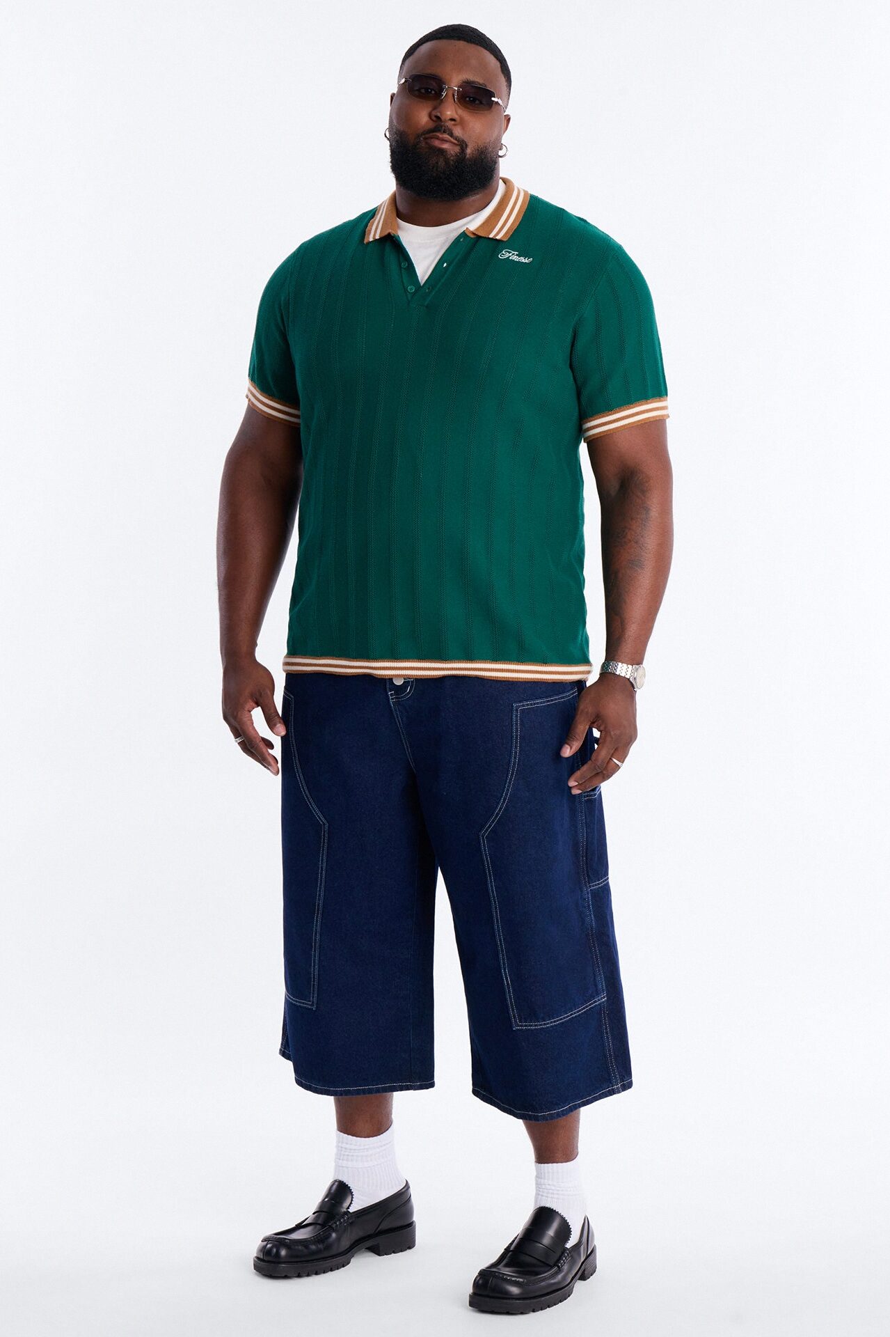 Super Baggy Button Drop Denim Shorts - Dark Wash