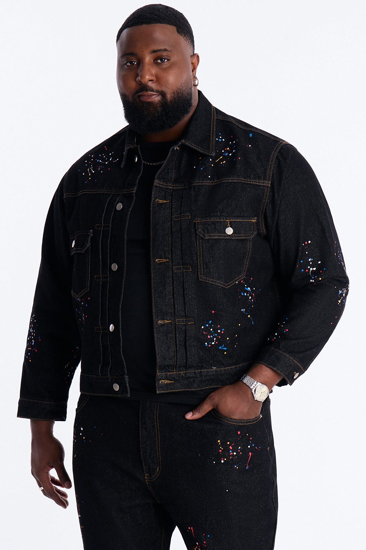 Studio Paint Denim Trucker Jacket - Dark Wash