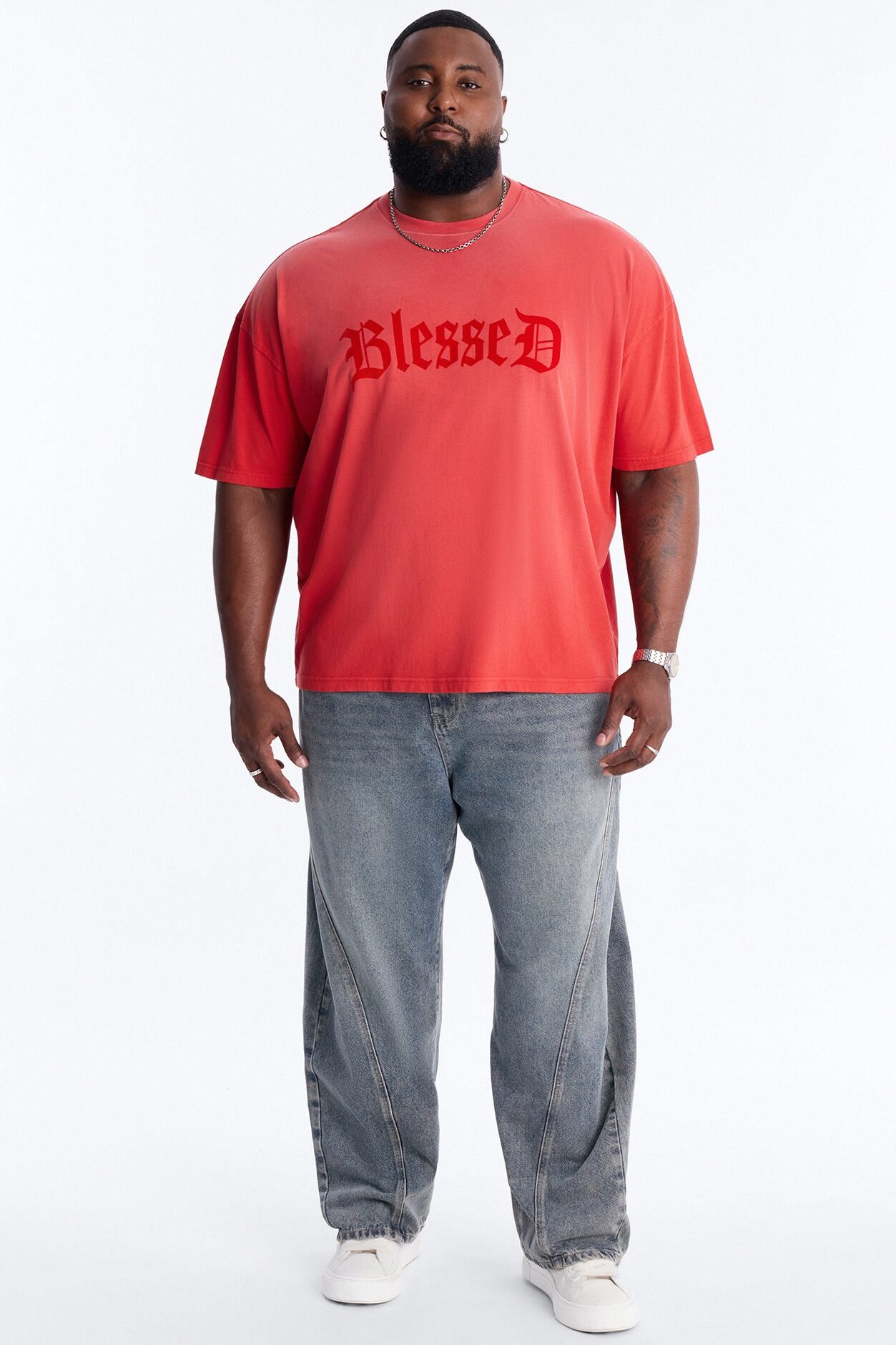 Blessed Flocked Short Sleeve Tee - Red