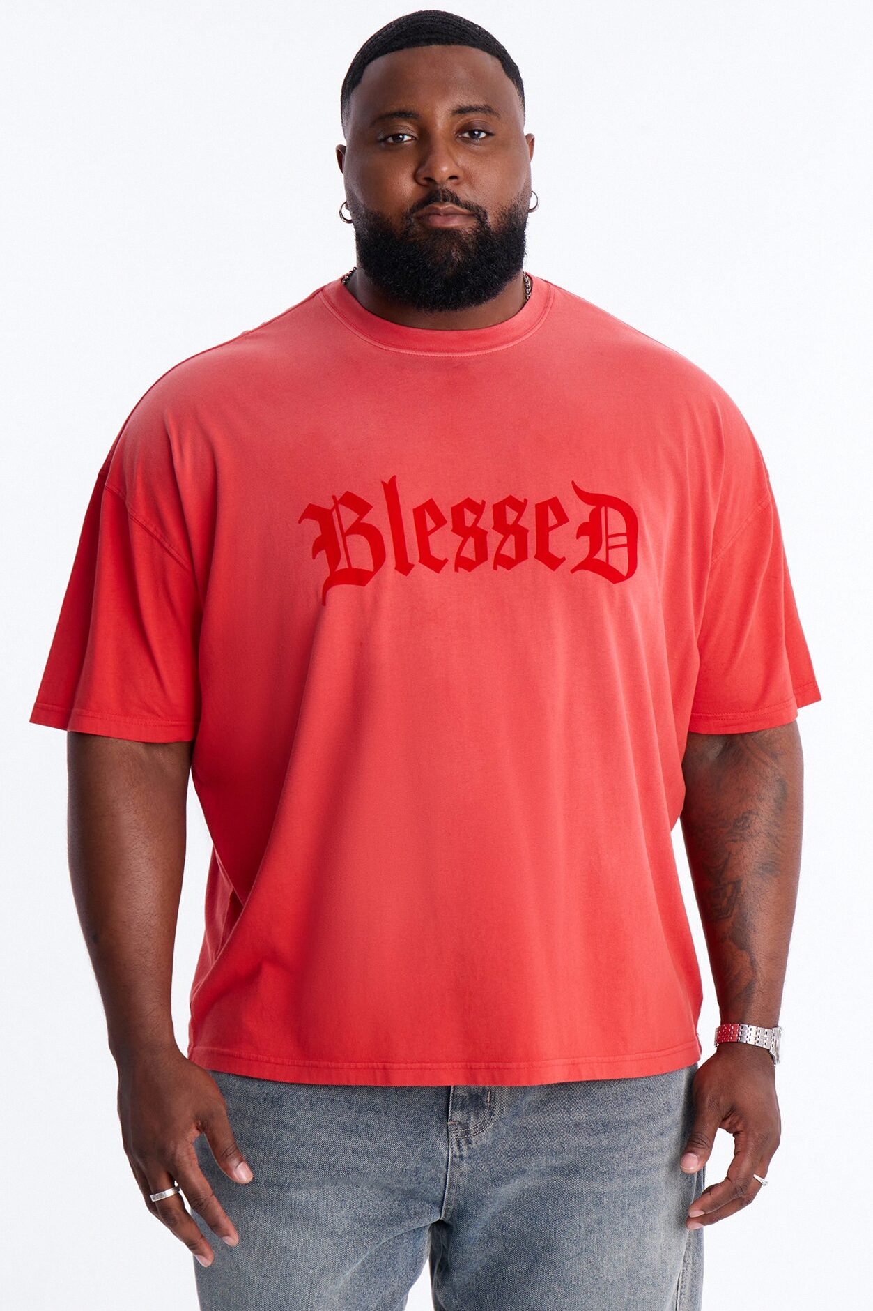 Blessed Flocked Short Sleeve Tee - Red