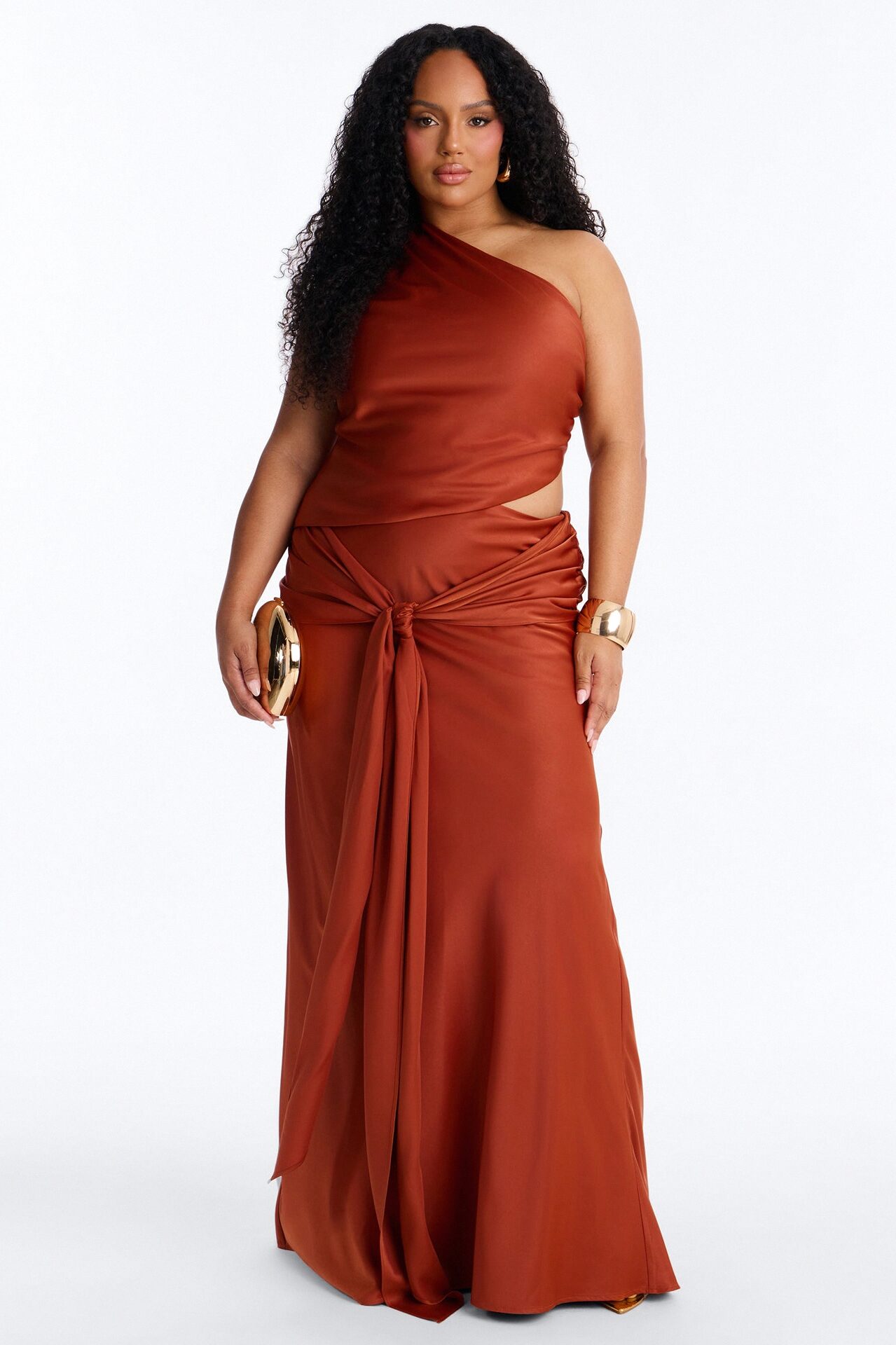 Siena Maxi Skirt Satin Set - Rust