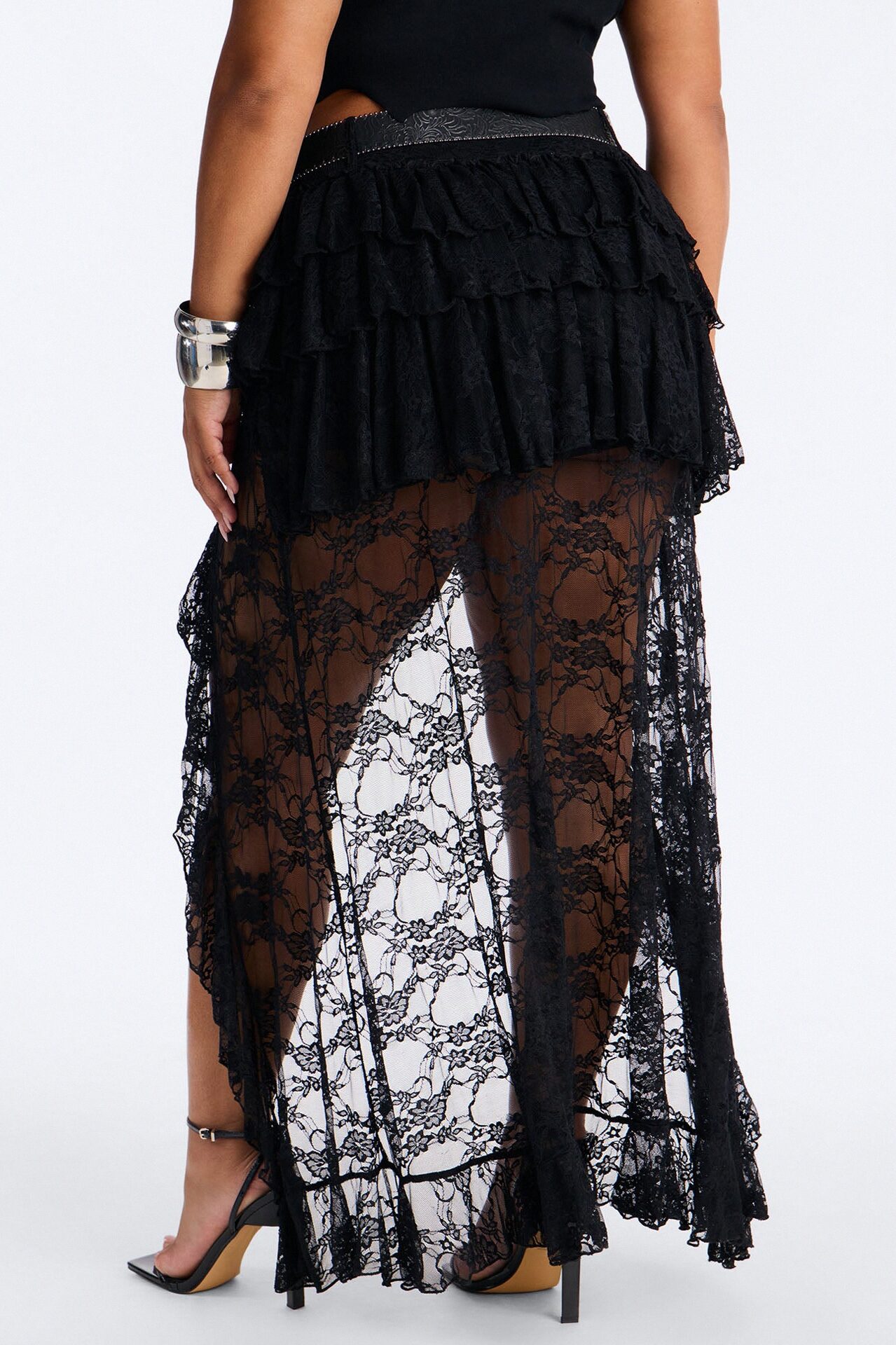 Stolen Moments Belted Lace High Low Skort - Black
