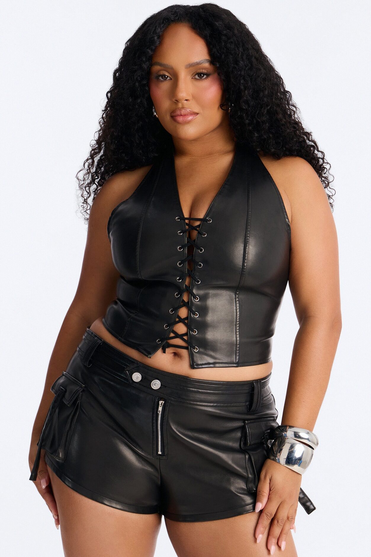 Heartbreaker Faux Leather Micro Short Set - Black