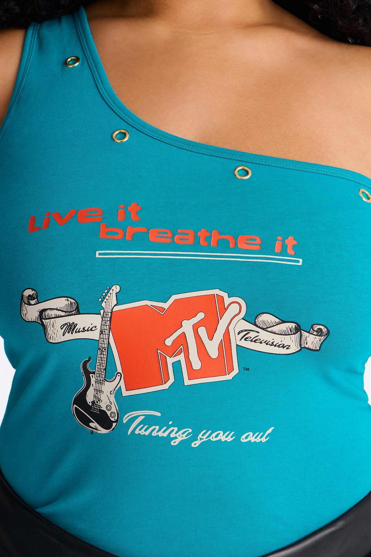 MTV One Shoulder Studded Tank - Teal