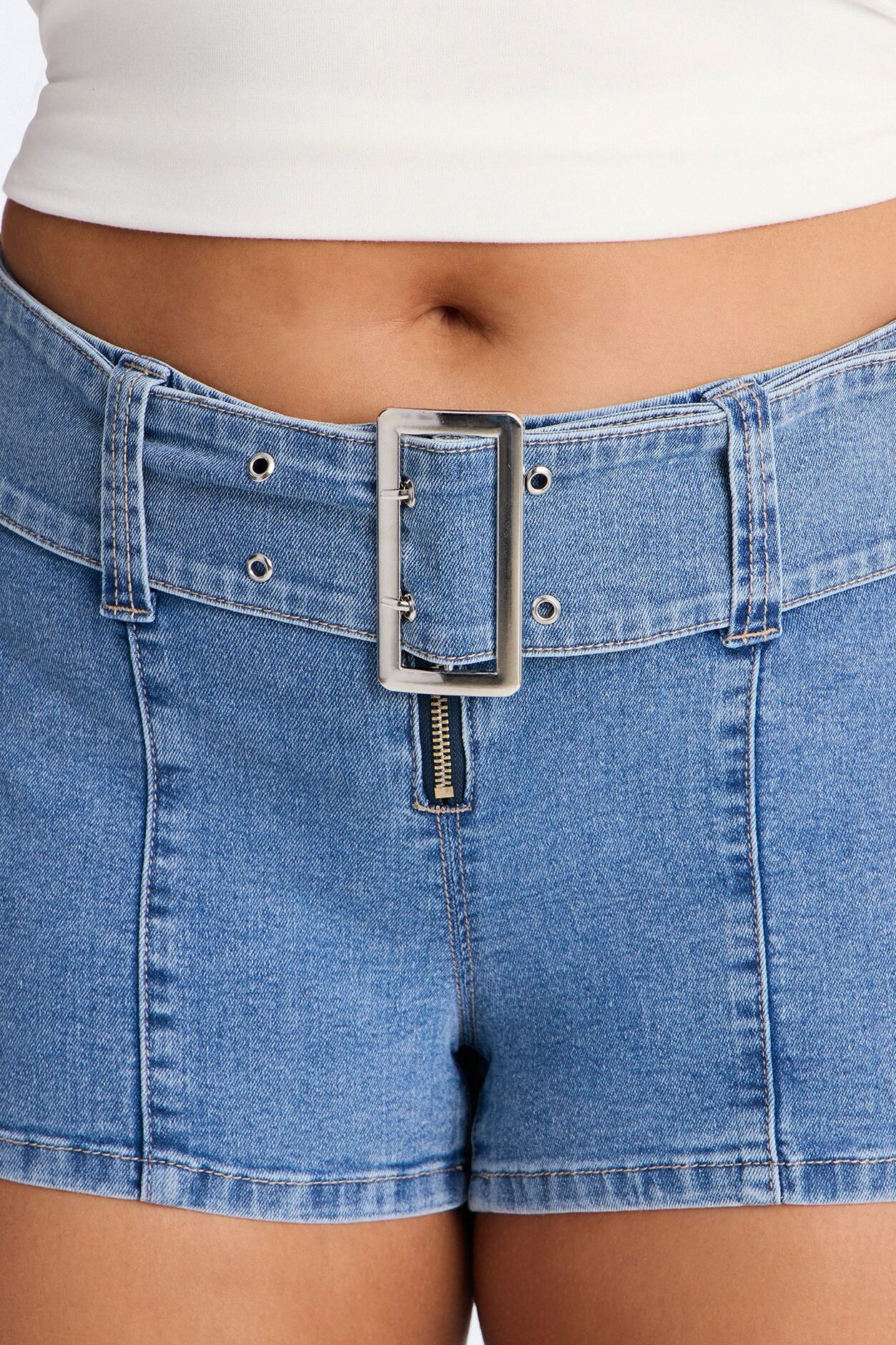 Steal The Moment Belted Denim Shorts - Medium Wash
