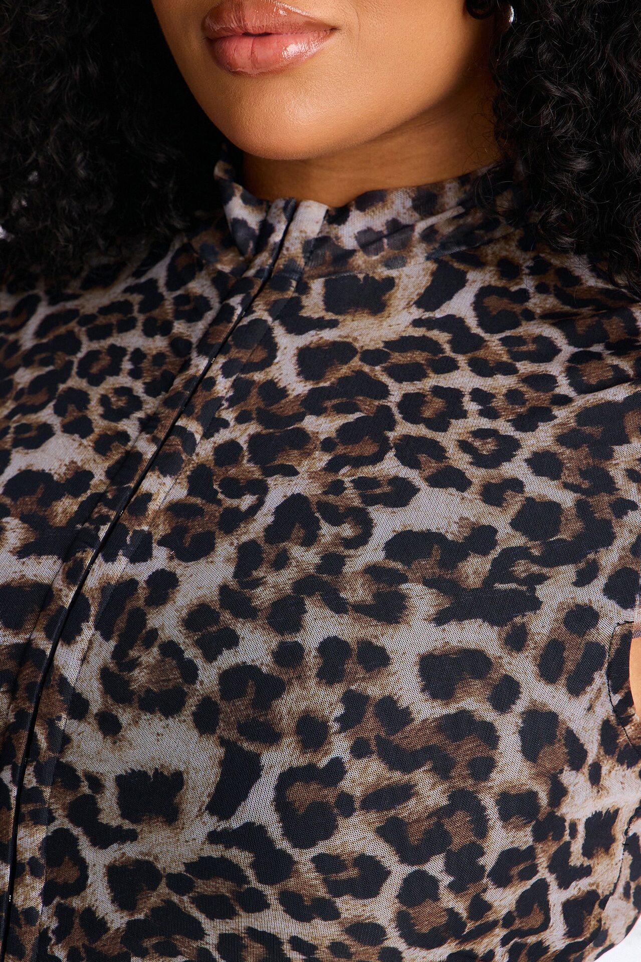 Purfect Predator Mock Neck Mesh Short Sleeve Top - Leopard
