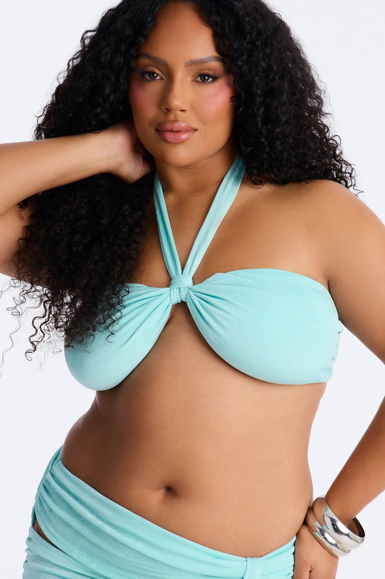 Cosmic Slinky High Slit Skirt Set - Aqua