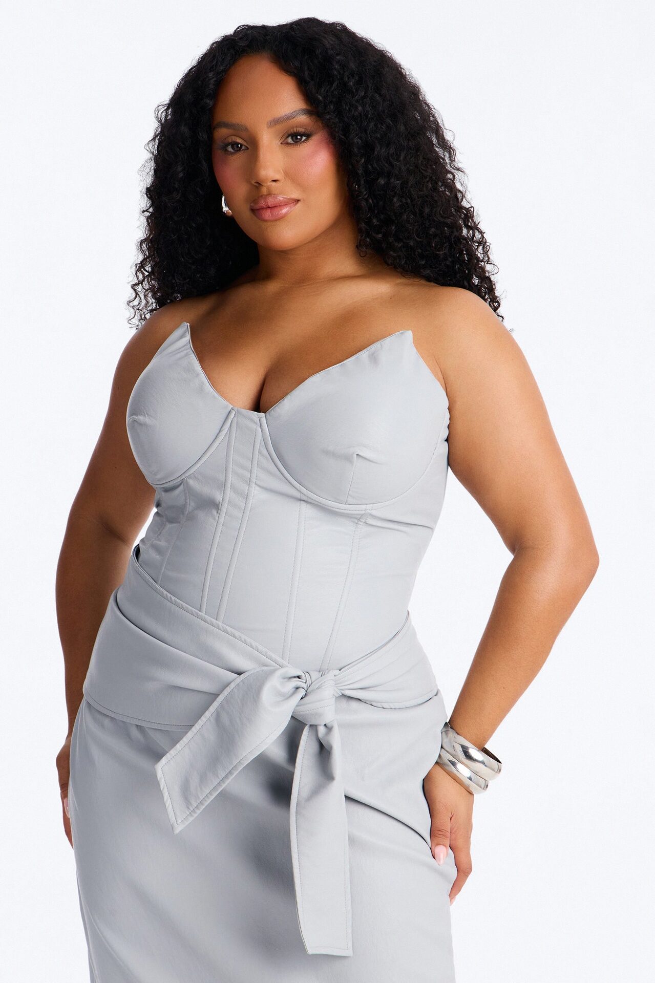Siren Faux Leather Midi Dress - Light Blue