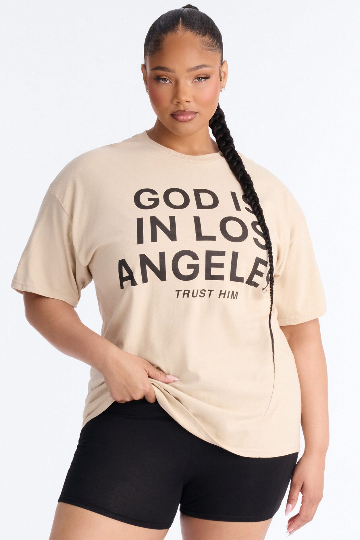 God Is In Los Angeles Oversized Tee - Sand