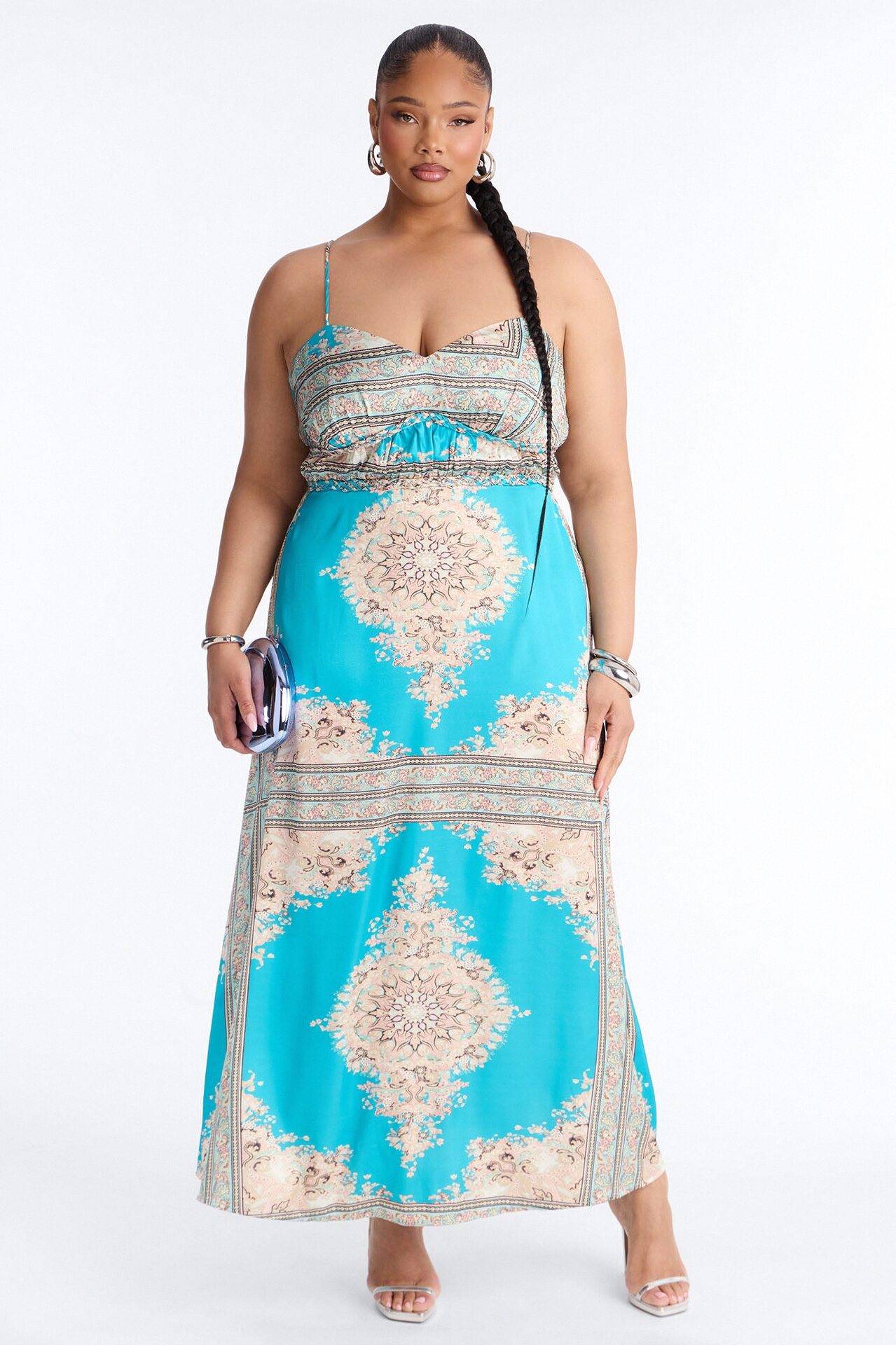 Hannah Printed Satin Maxi Dress - Blue/combo