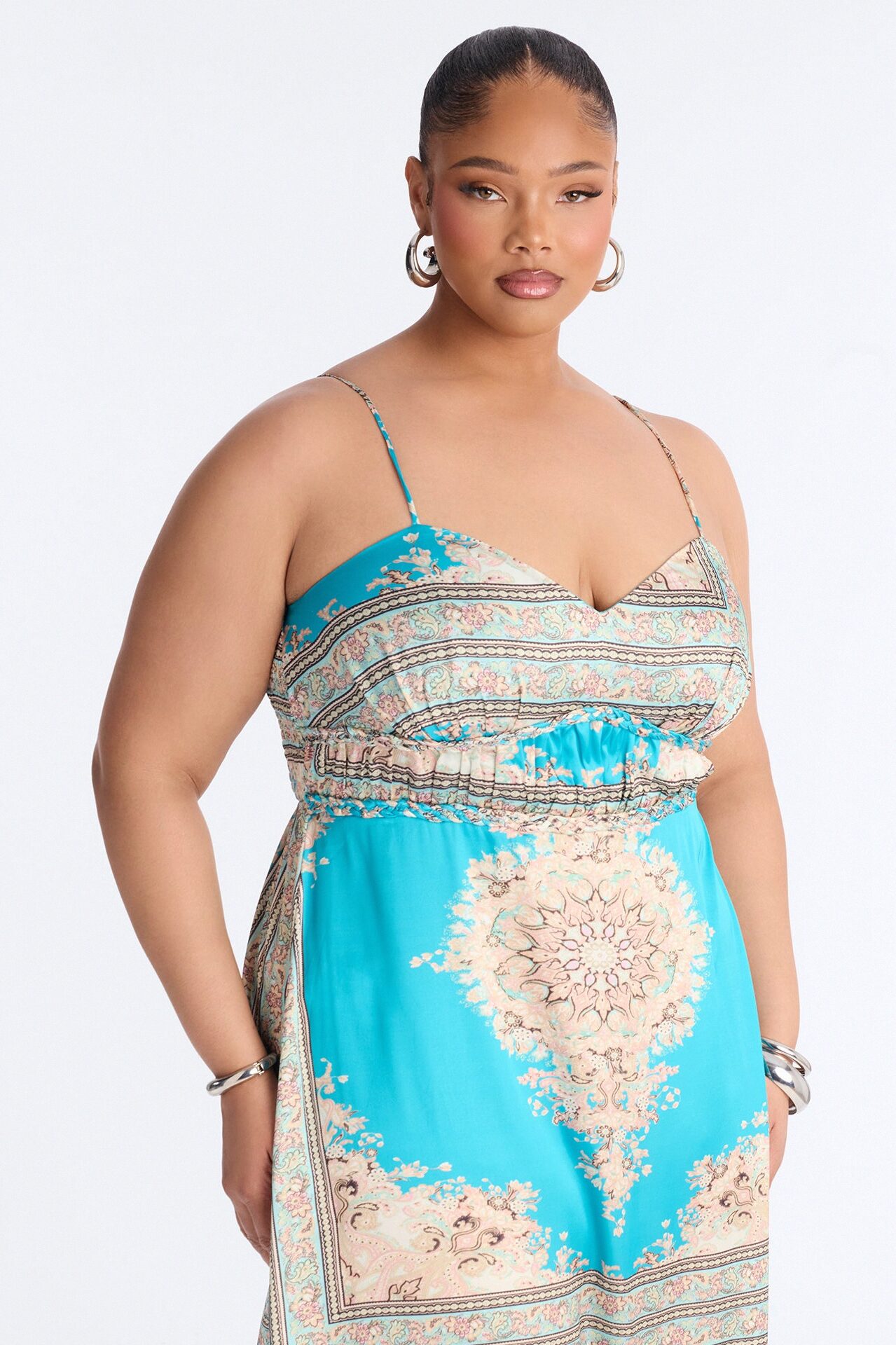 Hannah Printed Satin Maxi Dress - Blue/combo
