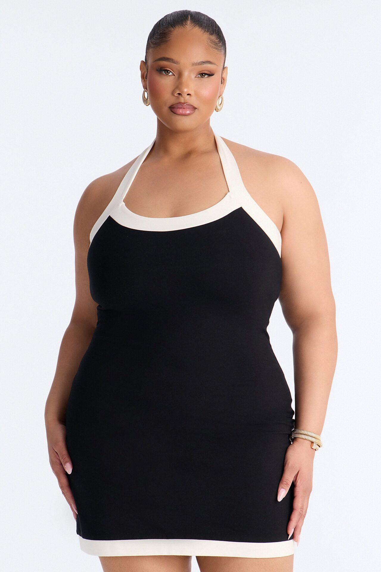 Lila Halter Cotton Mini Dress - Black/White