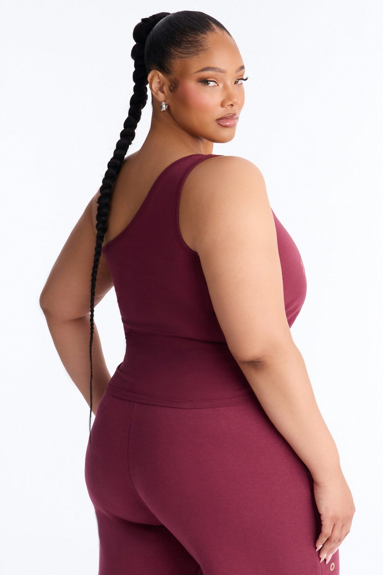 Von Dutch Studded One Shoulder Tank Top - Burgundy