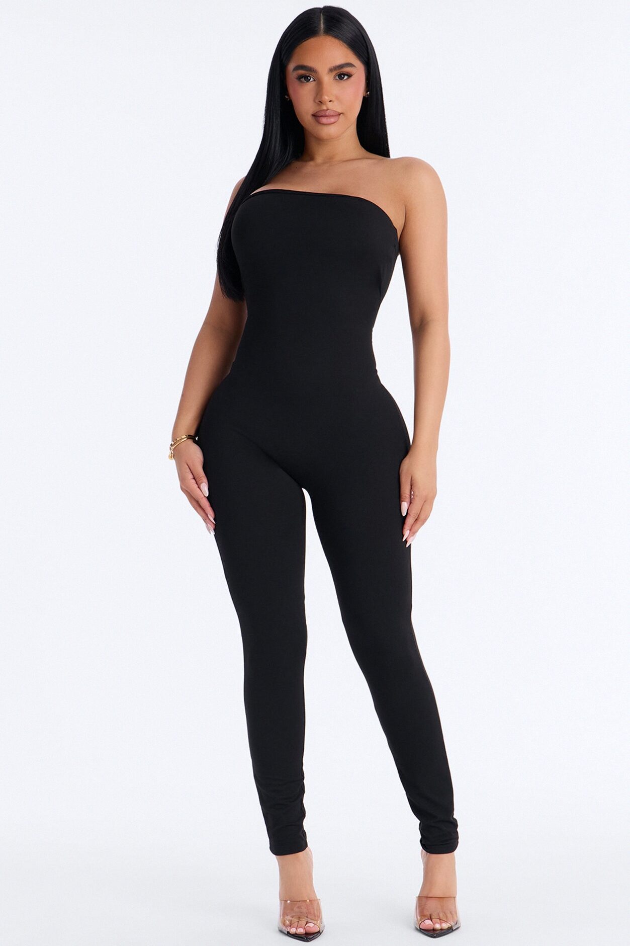 Body Language Skinny Strapless Catsuit - Black